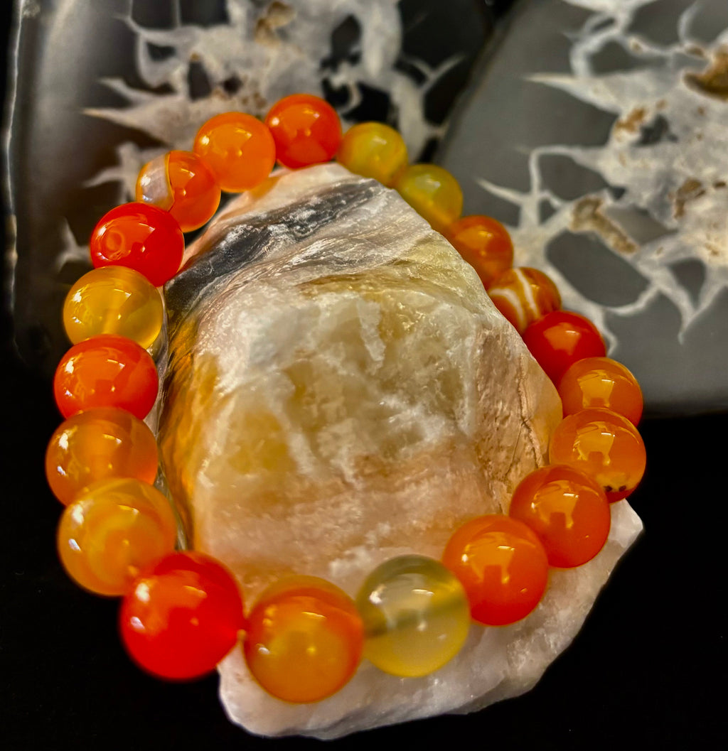 Orange Striped Agate Bracelet | 10mm Natural Stone Beads for Balance, Creativity & Confidence | | Wiccan Center