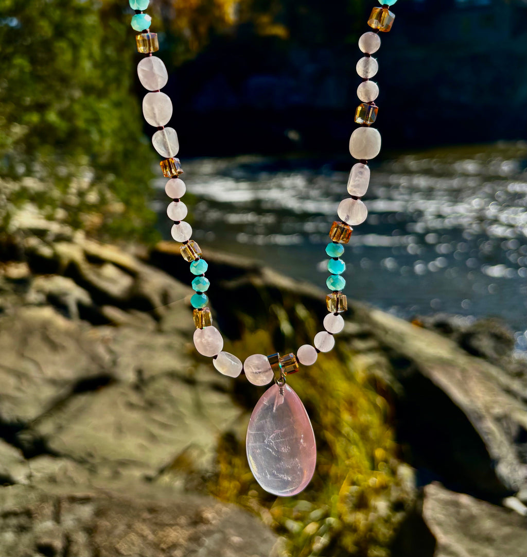 Blush Glow Harmony Necklace | Elegant Beaded Statement Jewelry | | Wiccan Center