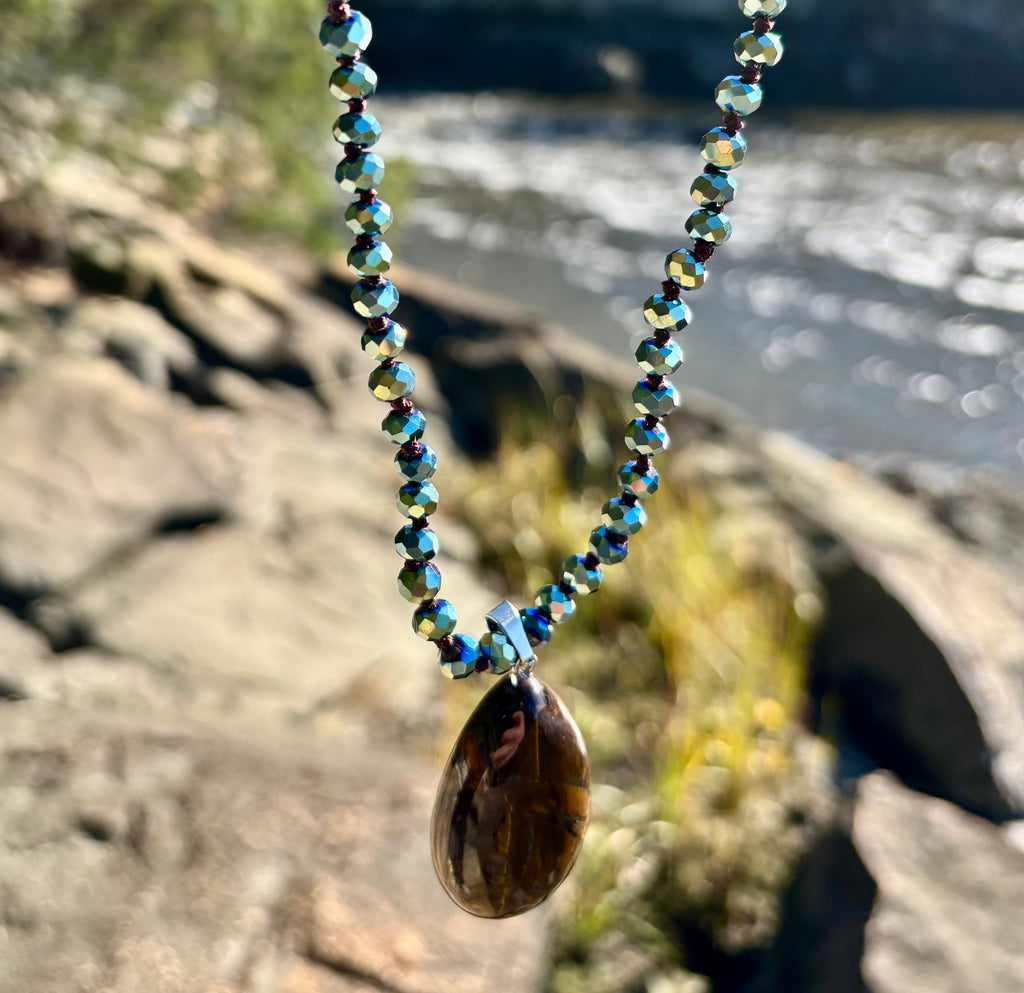 Golden Glow Statement Necklace | Bold Beaded Pendant Jewelry | | Wiccan Center