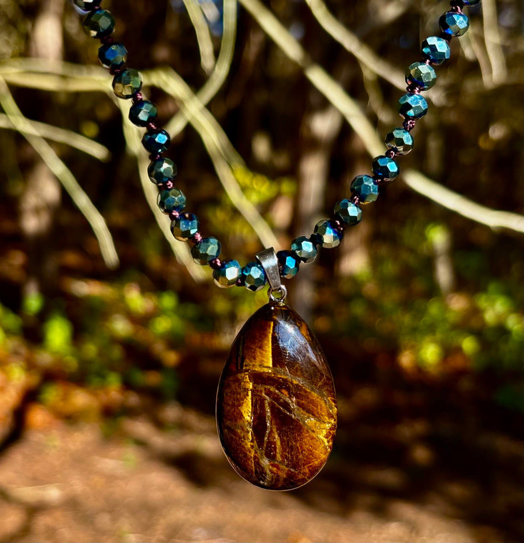 Golden Glow Statement Necklace | Bold Beaded Pendant Jewelry | | Wiccan Center