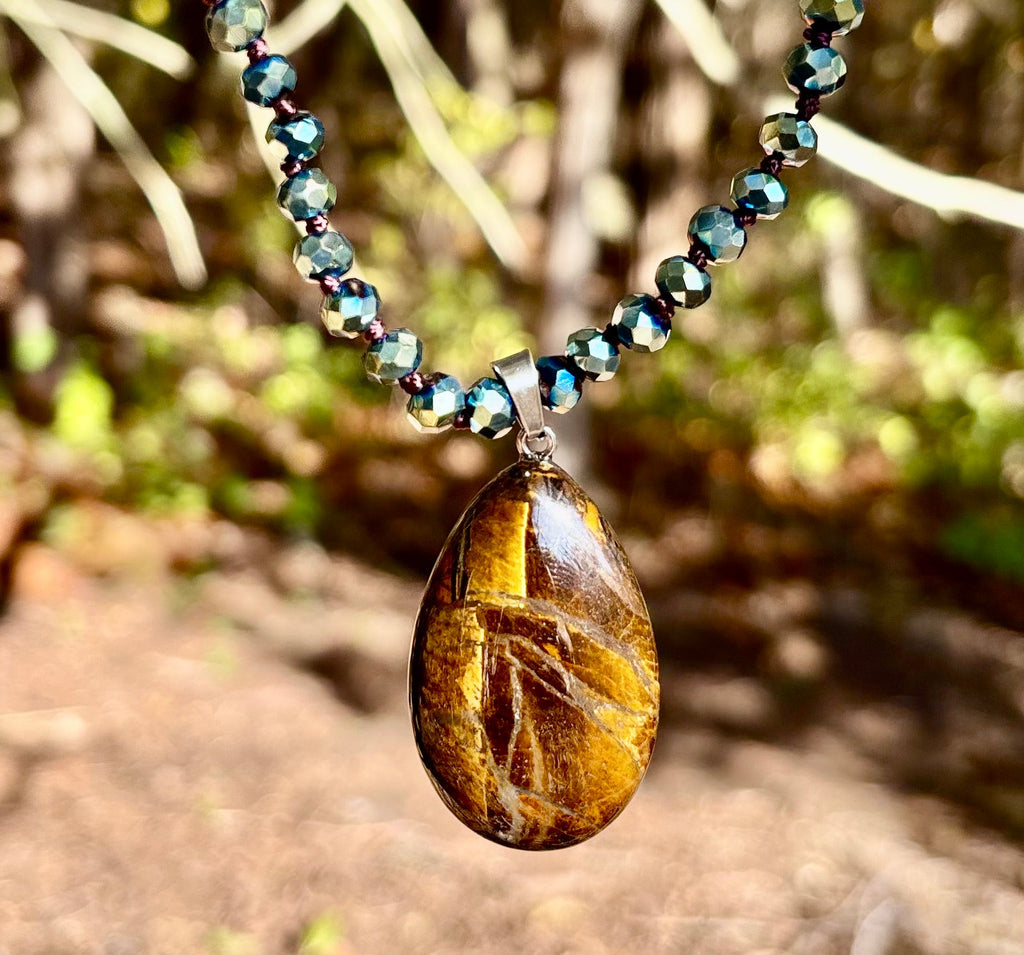 Golden Glow Statement Necklace | Bold Beaded Pendant Jewelry | | Wiccan Center