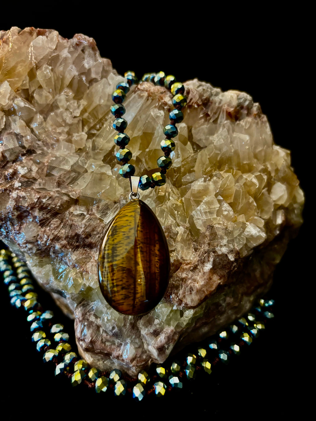 Golden Glow Statement Necklace | Bold Beaded Pendant Jewelry | | Wiccan Center