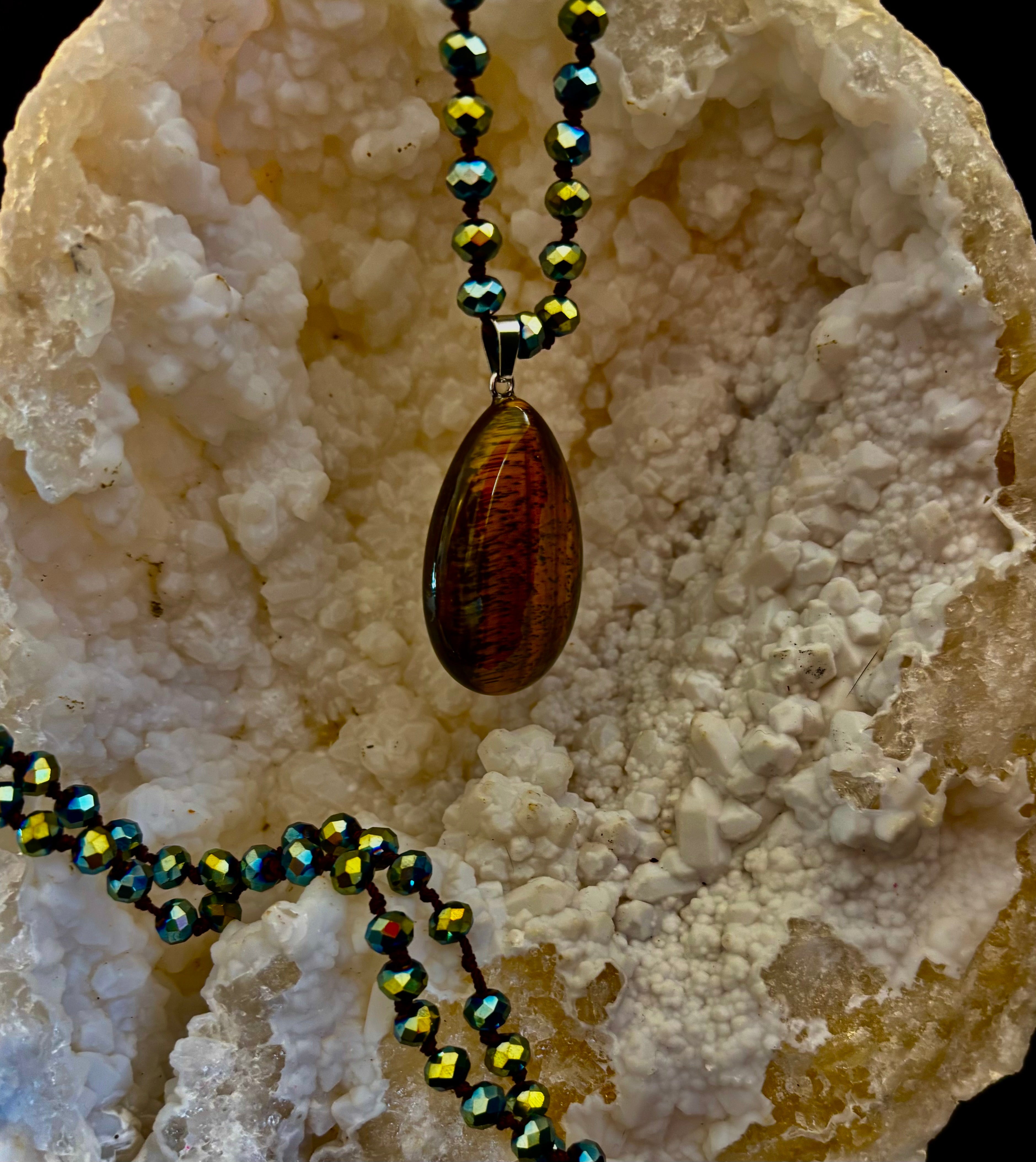 Golden Glow Statement Necklace | Bold Beaded Pendant Jewelry | | Wiccan Center