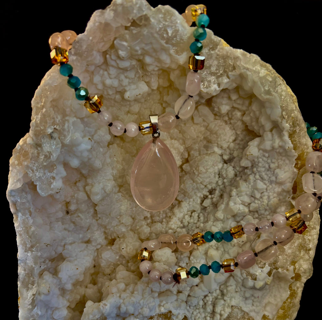 Blush Glow Harmony Necklace | Elegant Beaded Statement Jewelry | | Wiccan Center