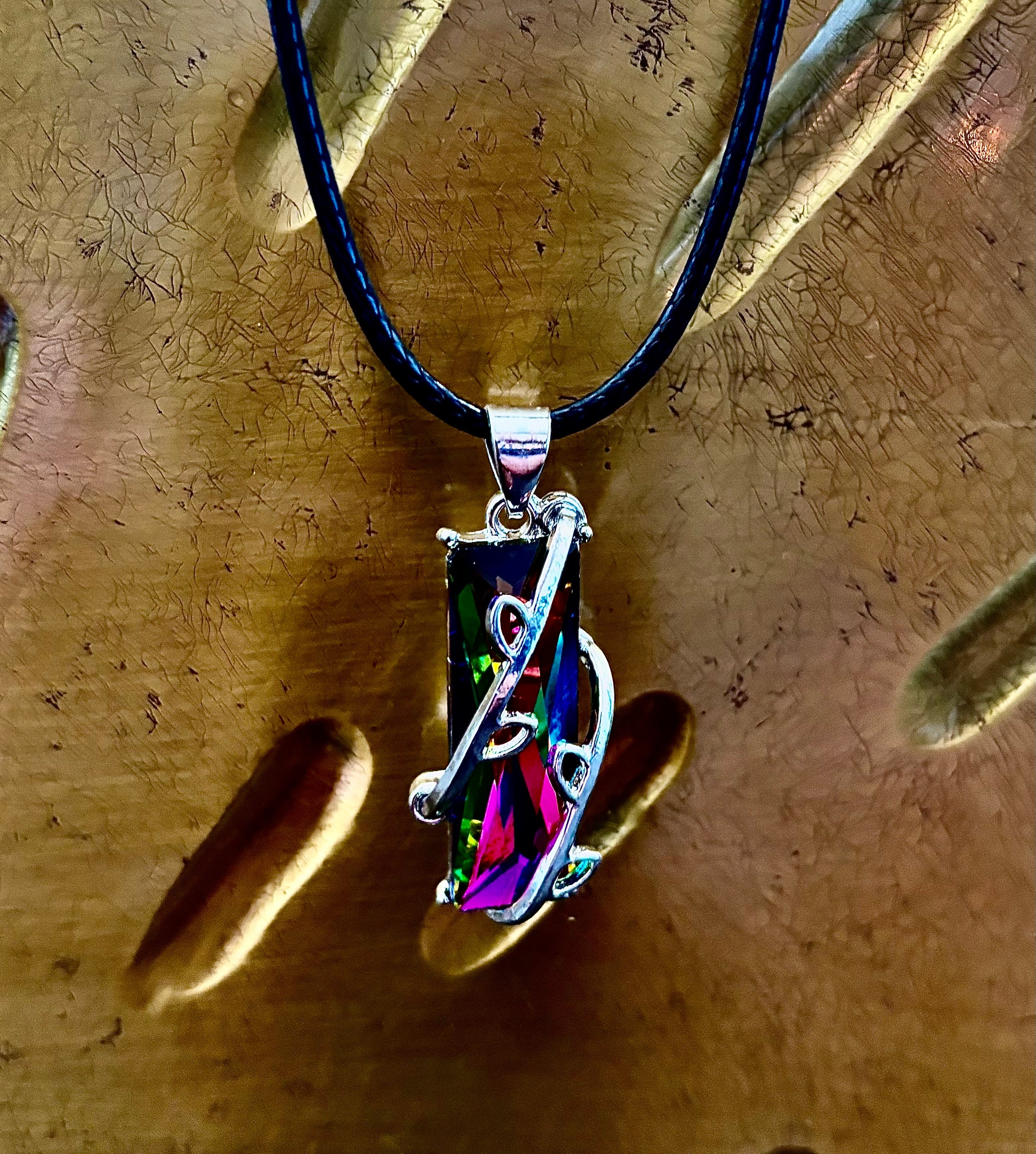 Prismatic Energy Pendant Necklace | Colorful Crystal Branch Design on Leather Cord | | Wiccan Center