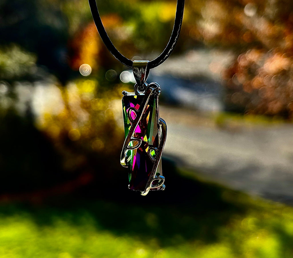 Prismatic Energy Pendant Necklace | Colorful Crystal Branch Design on Leather Cord | | Wiccan Center