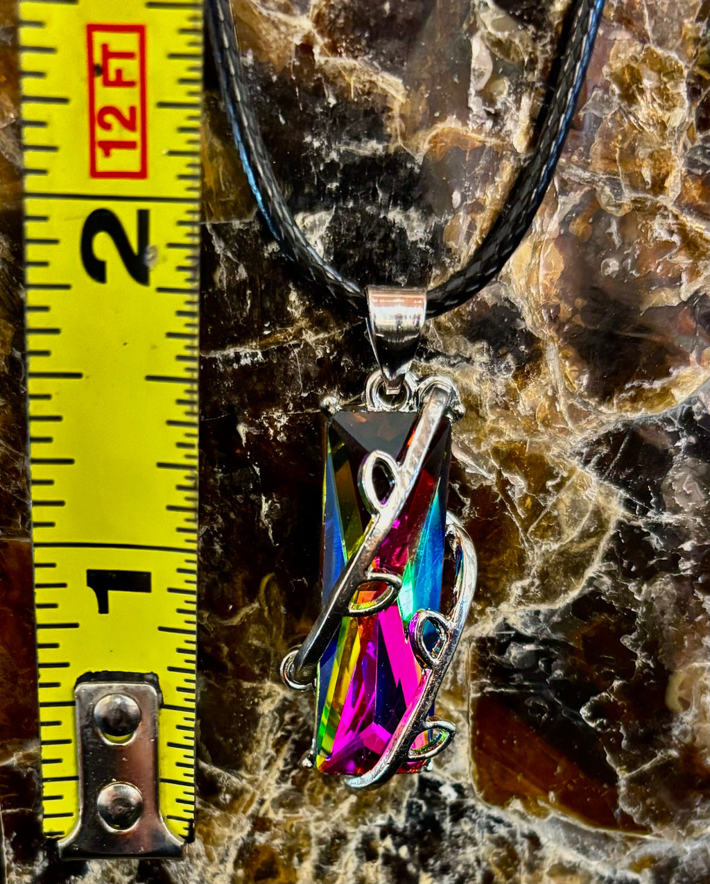 Prismatic Energy Pendant Necklace | Colorful Crystal Branch Design on Leather Cord | | Wiccan Center