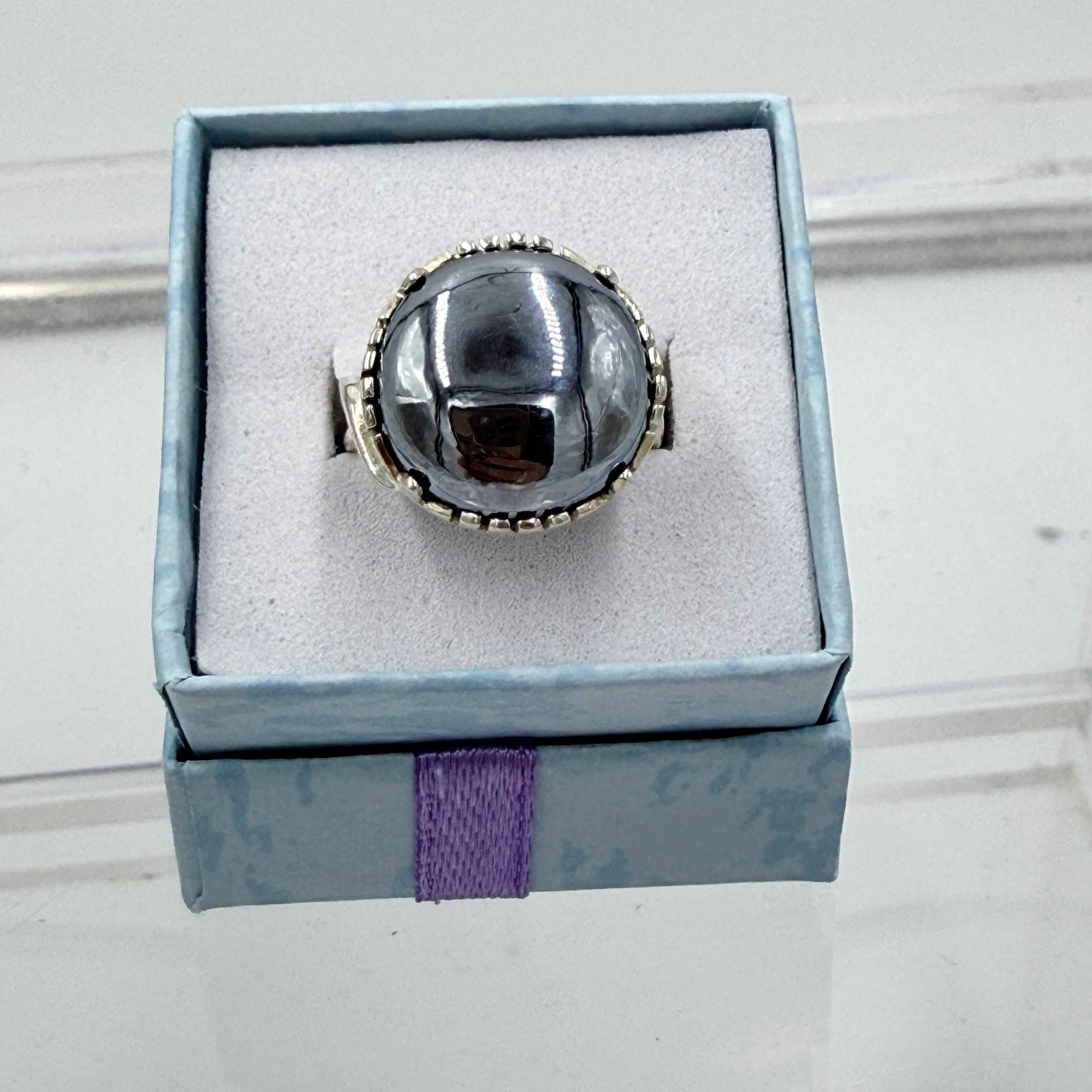 Sterling Silver Twist Banded Round Terahertz Ring - Size 6 - Healing, Energizing & Cleansing | Rings | Wiccan Center