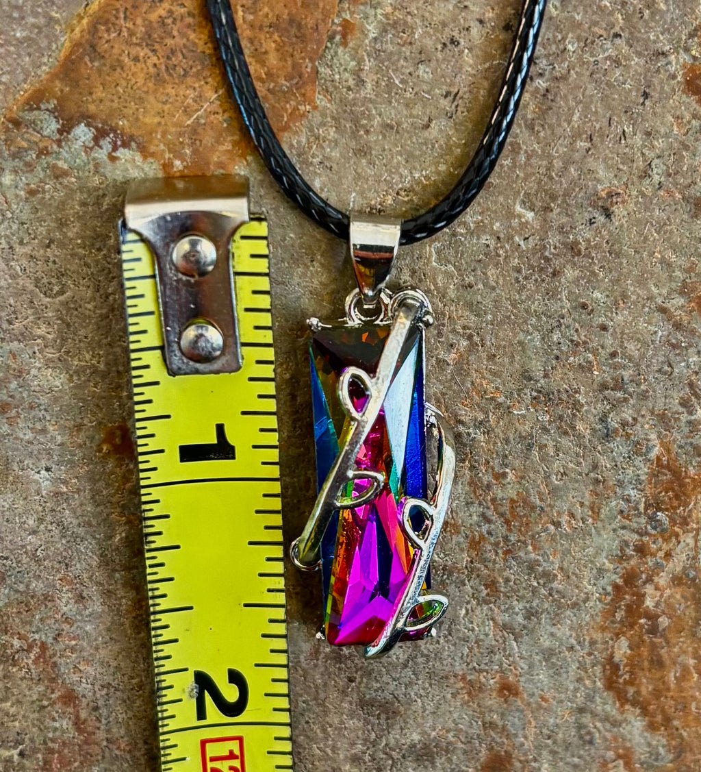 Prismatic Energy Pendant Necklace | Colorful Crystal Branch Design on Leather Cord | | Wiccan Center