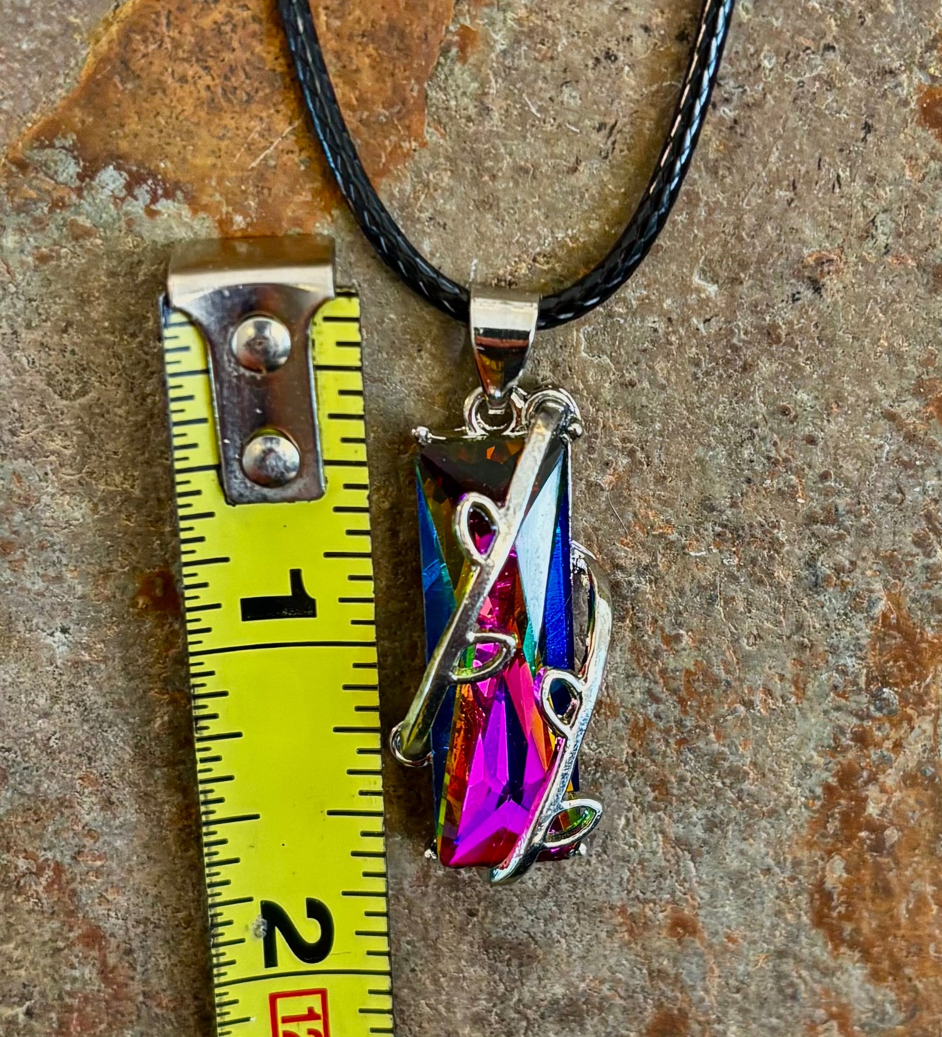 Prismatic Energy Pendant Necklace | Colorful Crystal Branch Design on Leather Cord | | Wiccan Center