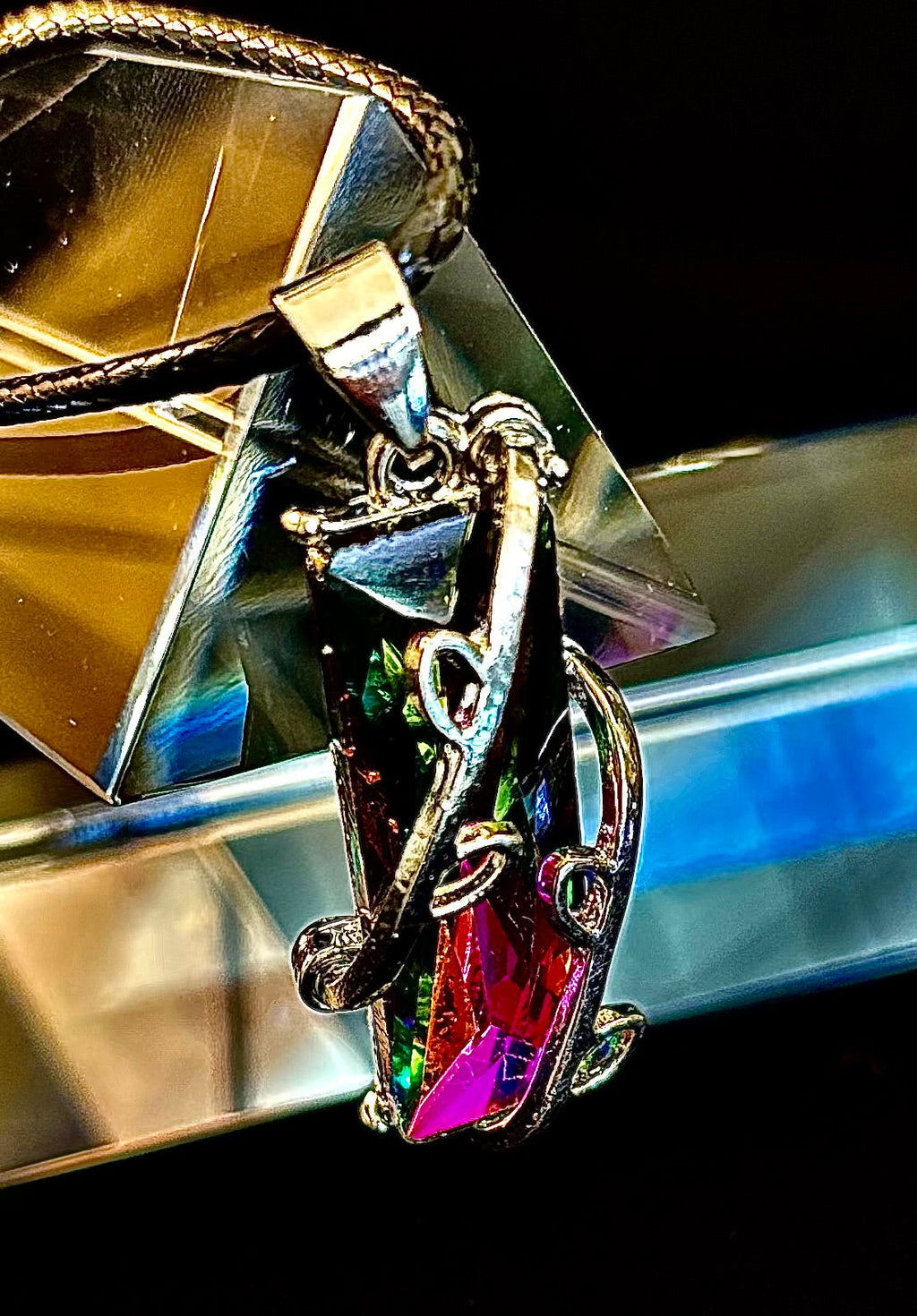 Prismatic Energy Pendant Necklace | Colorful Crystal Branch Design on Leather Cord | | Wiccan Center