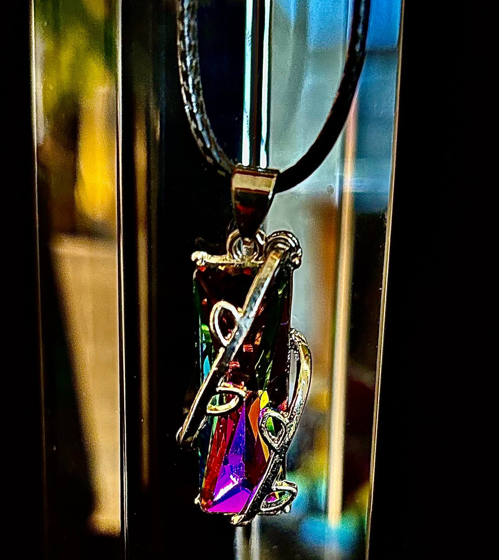 Prismatic Energy Pendant Necklace | Colorful Crystal Branch Design on Leather Cord | | Wiccan Center