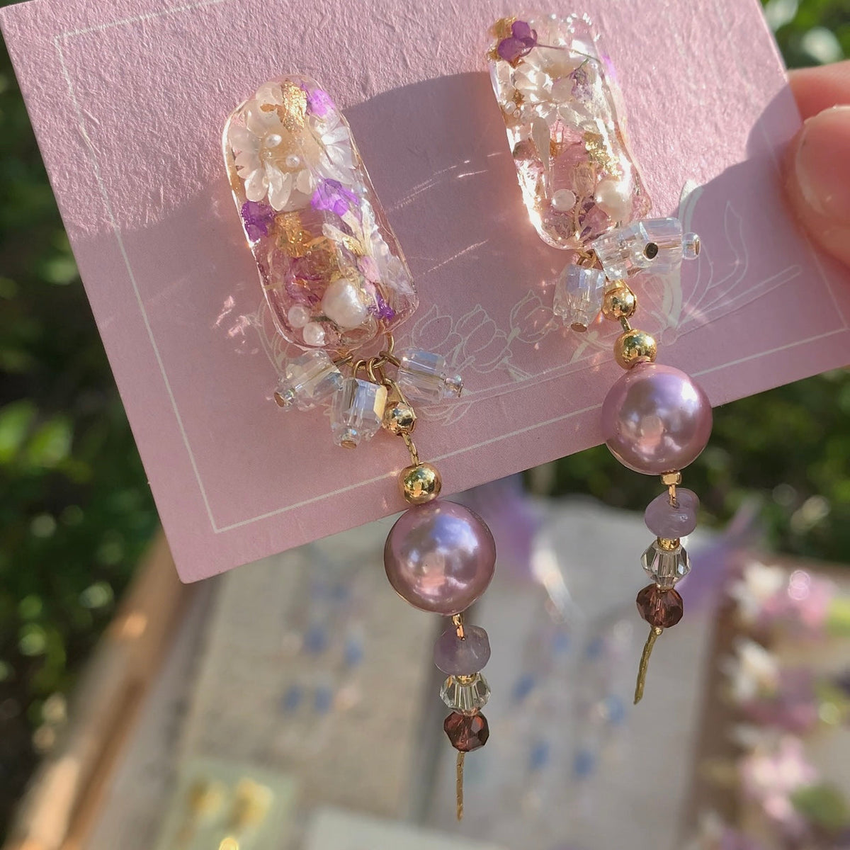 Resin Spring Flower Long Earrings