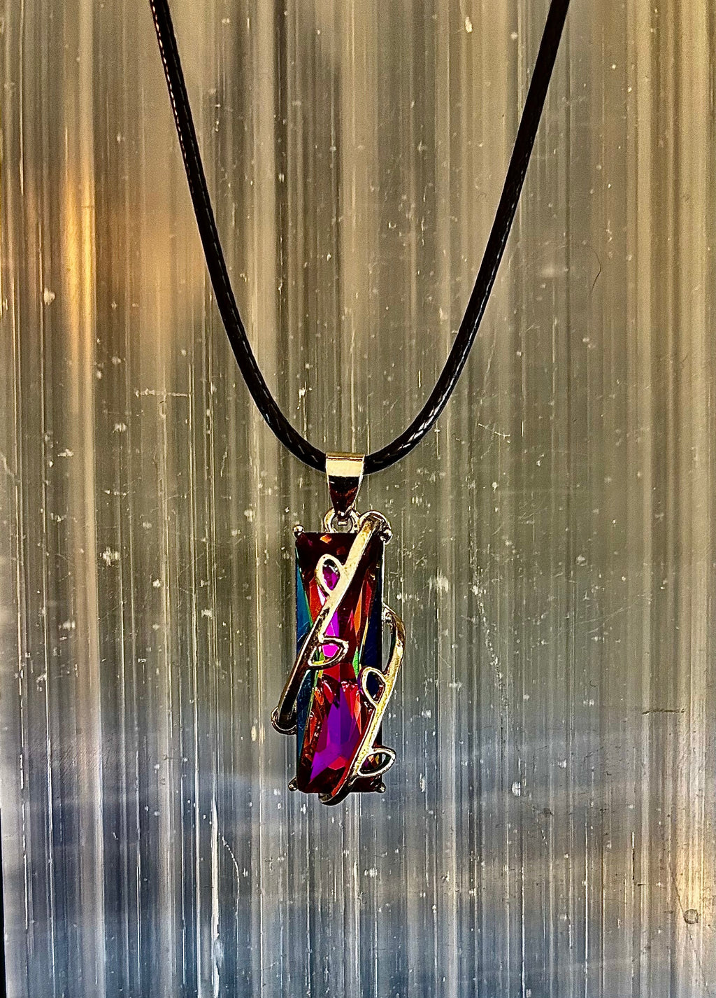 Prismatic Energy Pendant Necklace | Colorful Crystal Branch Design on Leather Cord | | Wiccan Center