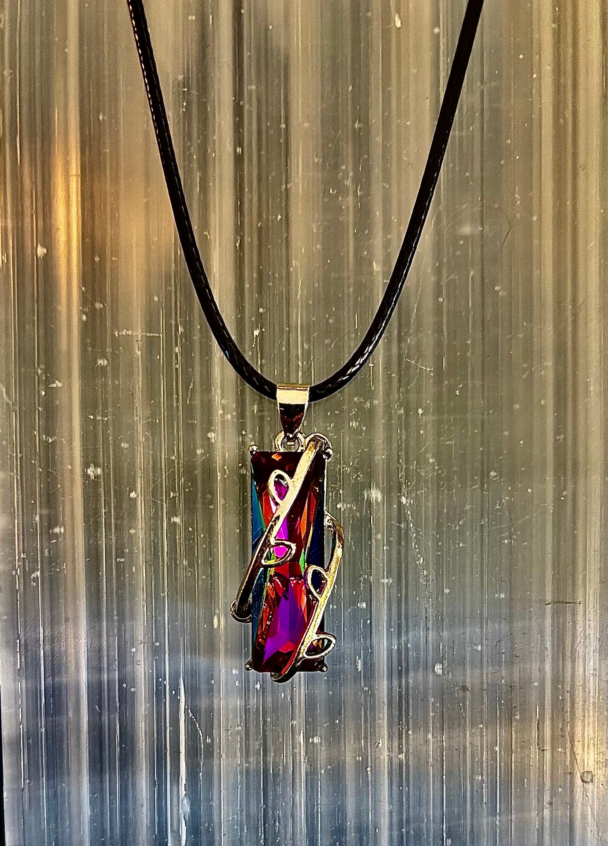 Prismatic Energy Pendant Necklace | Colorful Crystal Branch Design on Leather Cord | | Wiccan Center
