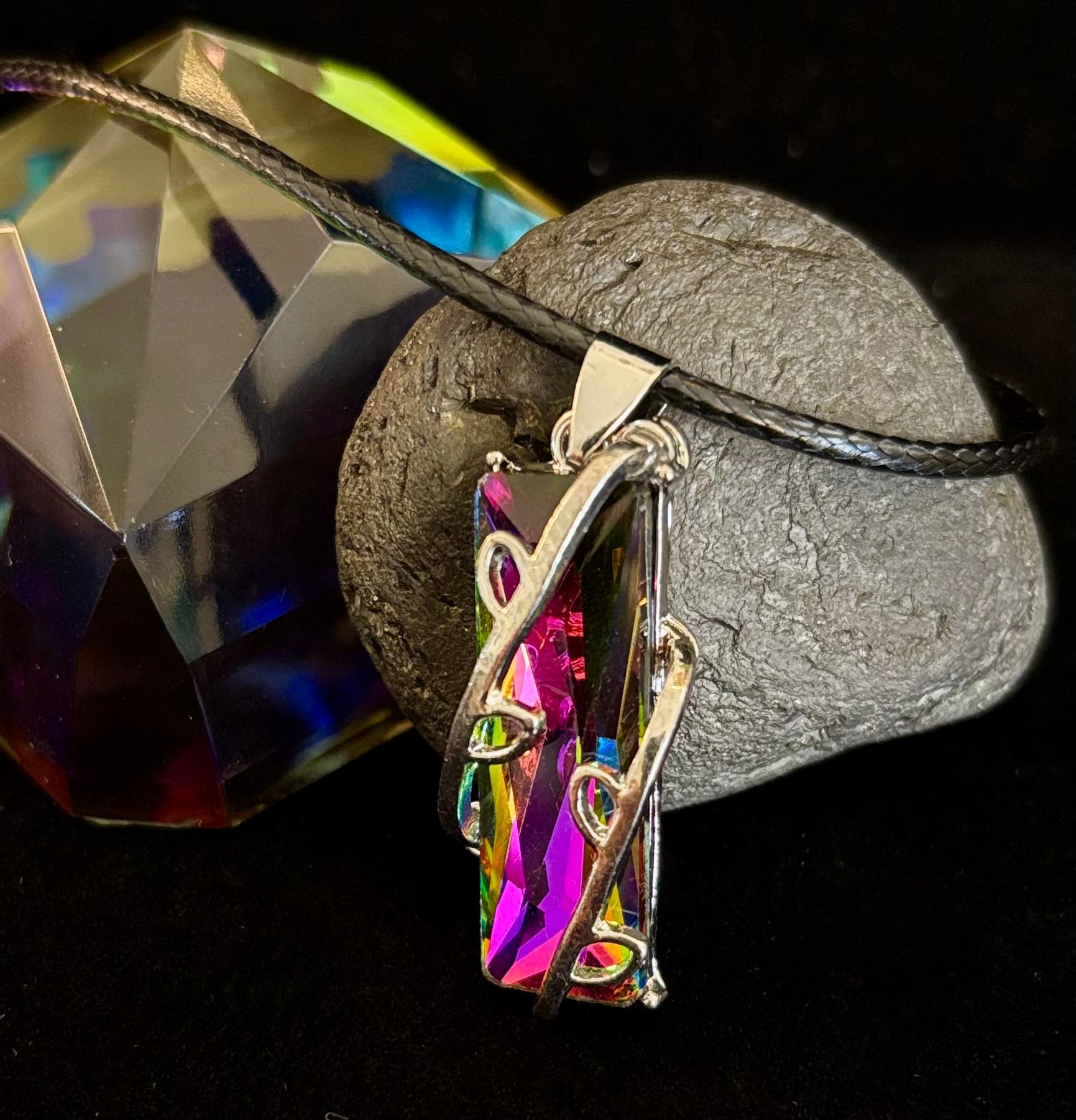 Prismatic Energy Pendant Necklace | Colorful Crystal Branch Design on Leather Cord | | Wiccan Center