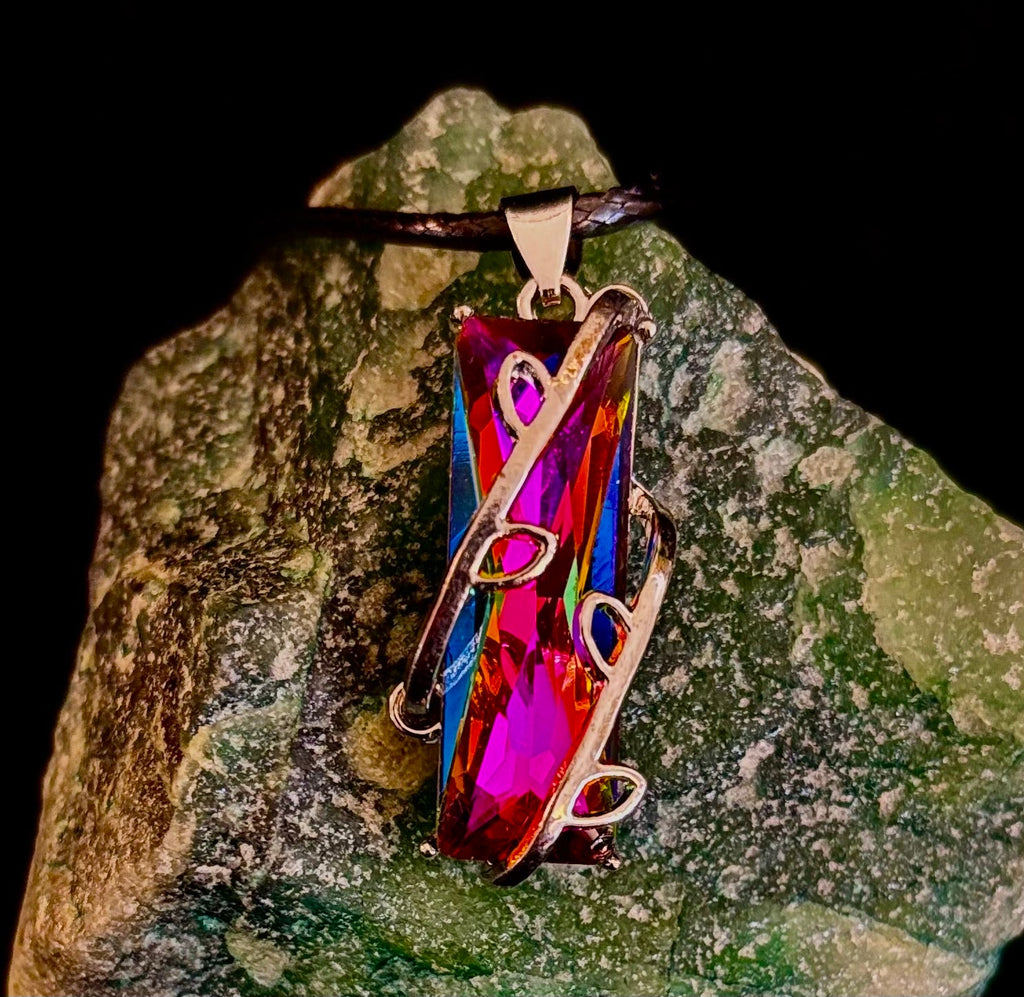 Prismatic Energy Pendant Necklace | Colorful Crystal Branch Design on Leather Cord | | Wiccan Center