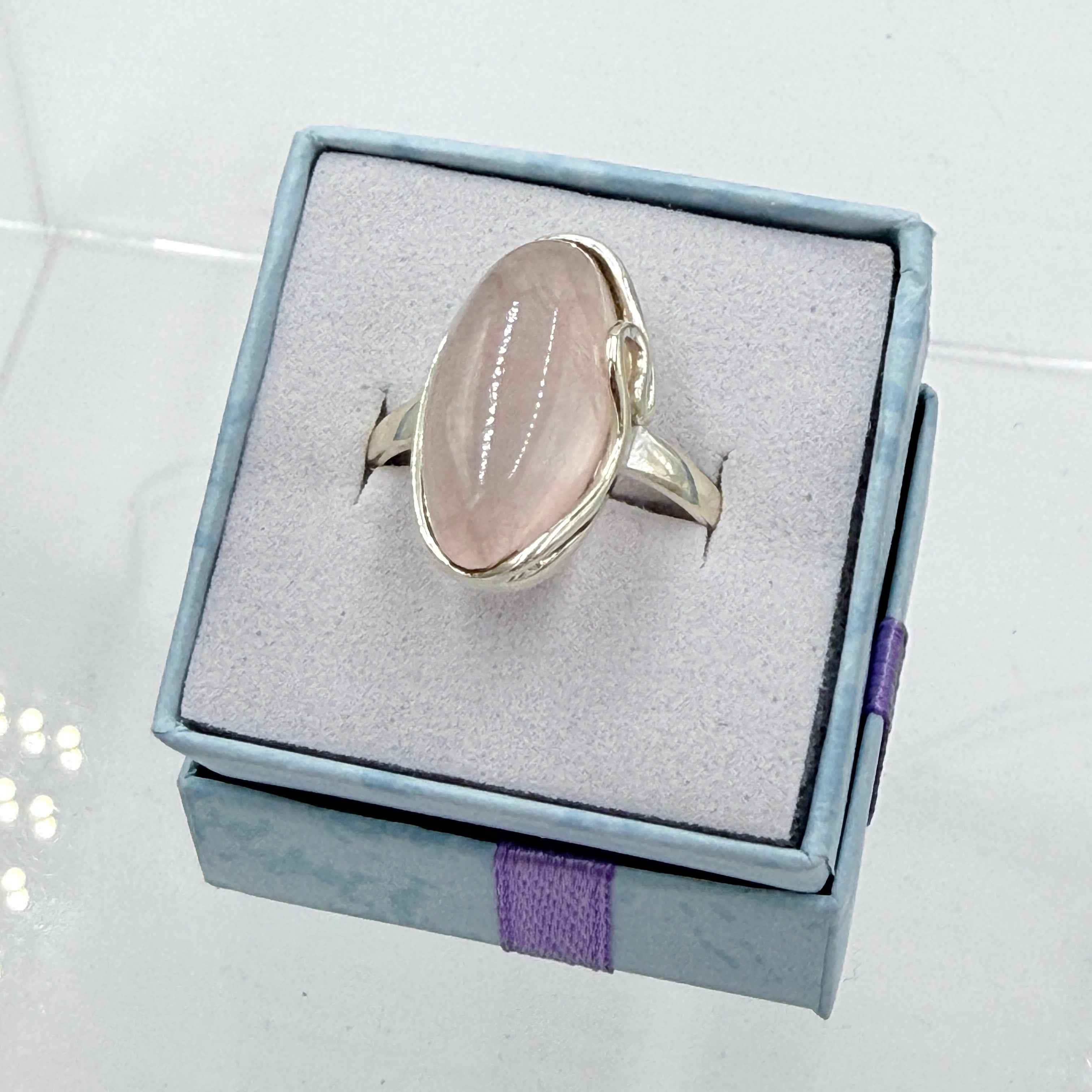 Sterling Silver Flow Banded Oval Rose Quartz - Size 10 - Loving, Soothing & Heart Opening | Rings | Wiccan Center