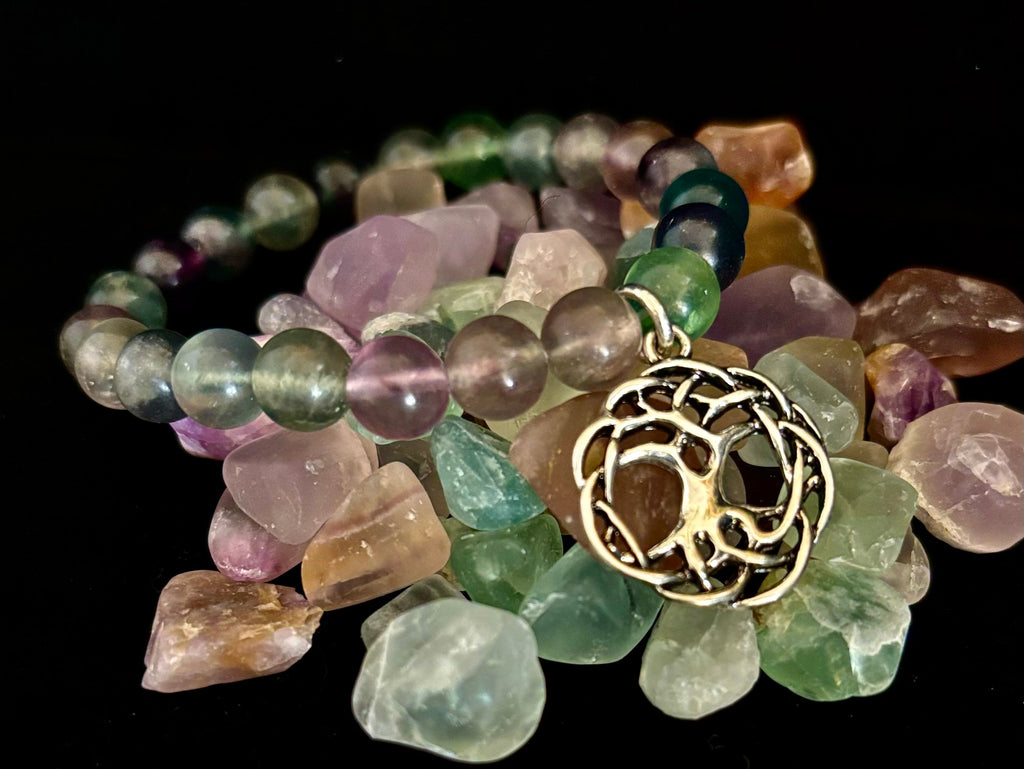 7 Wonders Natural Stone Charm Bracelet Collection | 8mm Healing Gemstone Beads with Silver Charms (Small–Medium Wrists) | | Wiccan Center
