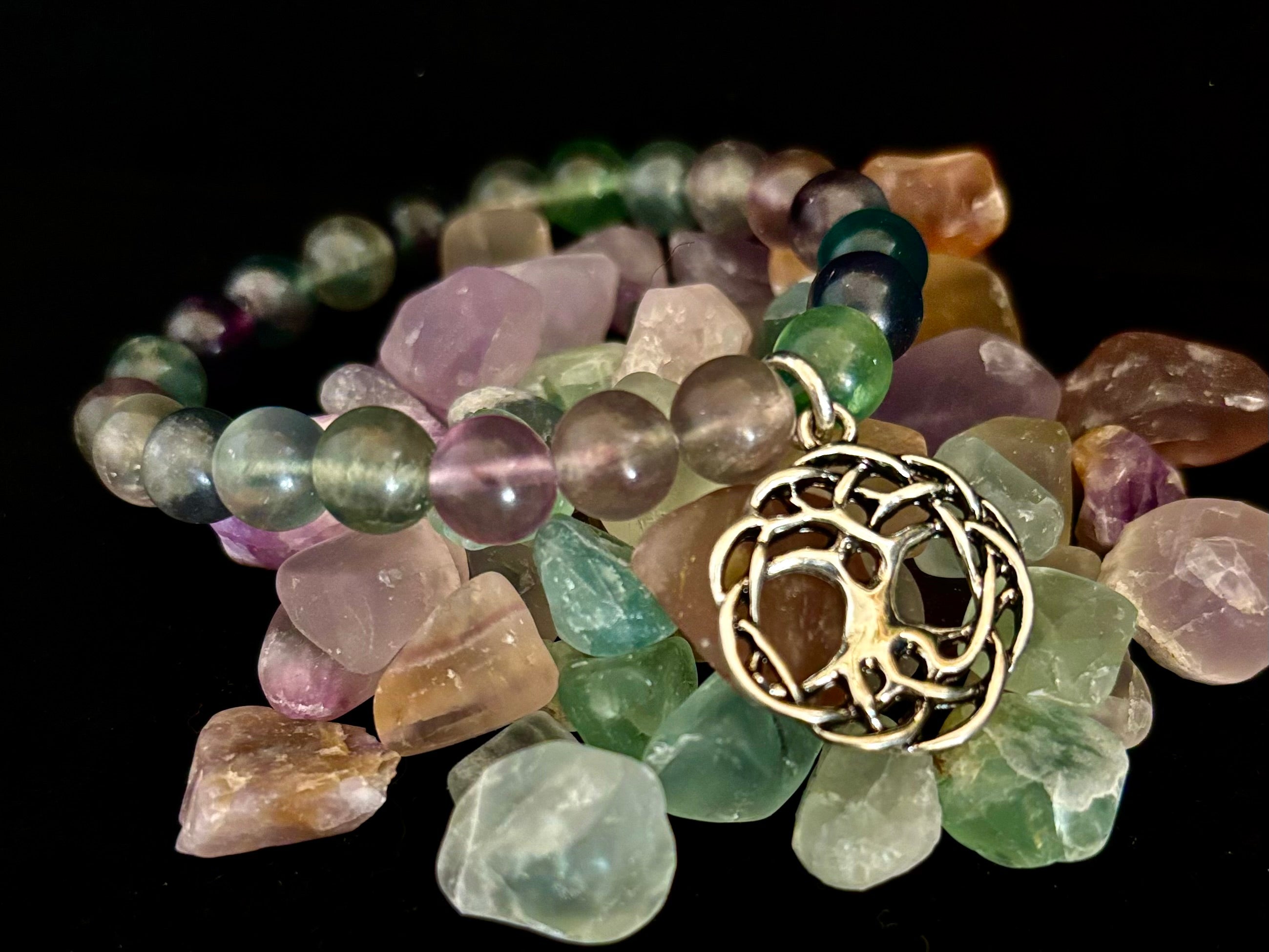 7 Wonders Natural Stone Charm Bracelet Collection | 8mm Healing Gemstone Beads with Silver Charms (Small–Medium Wrists) | | Wiccan Center