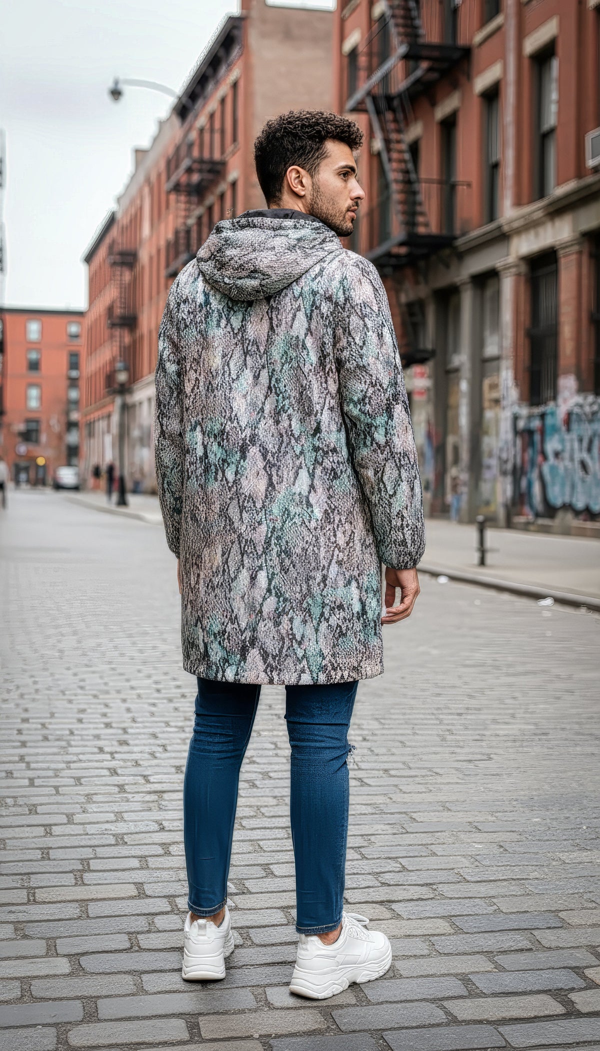Prism Python Cuddle Coat | Unisex Minky Sherpa Lined Coat with Hood, Zipper and Pockets | Women and Mens Festival Coat | Mountain Fashion | Zipper Cloak - AOP | Wiccan Center