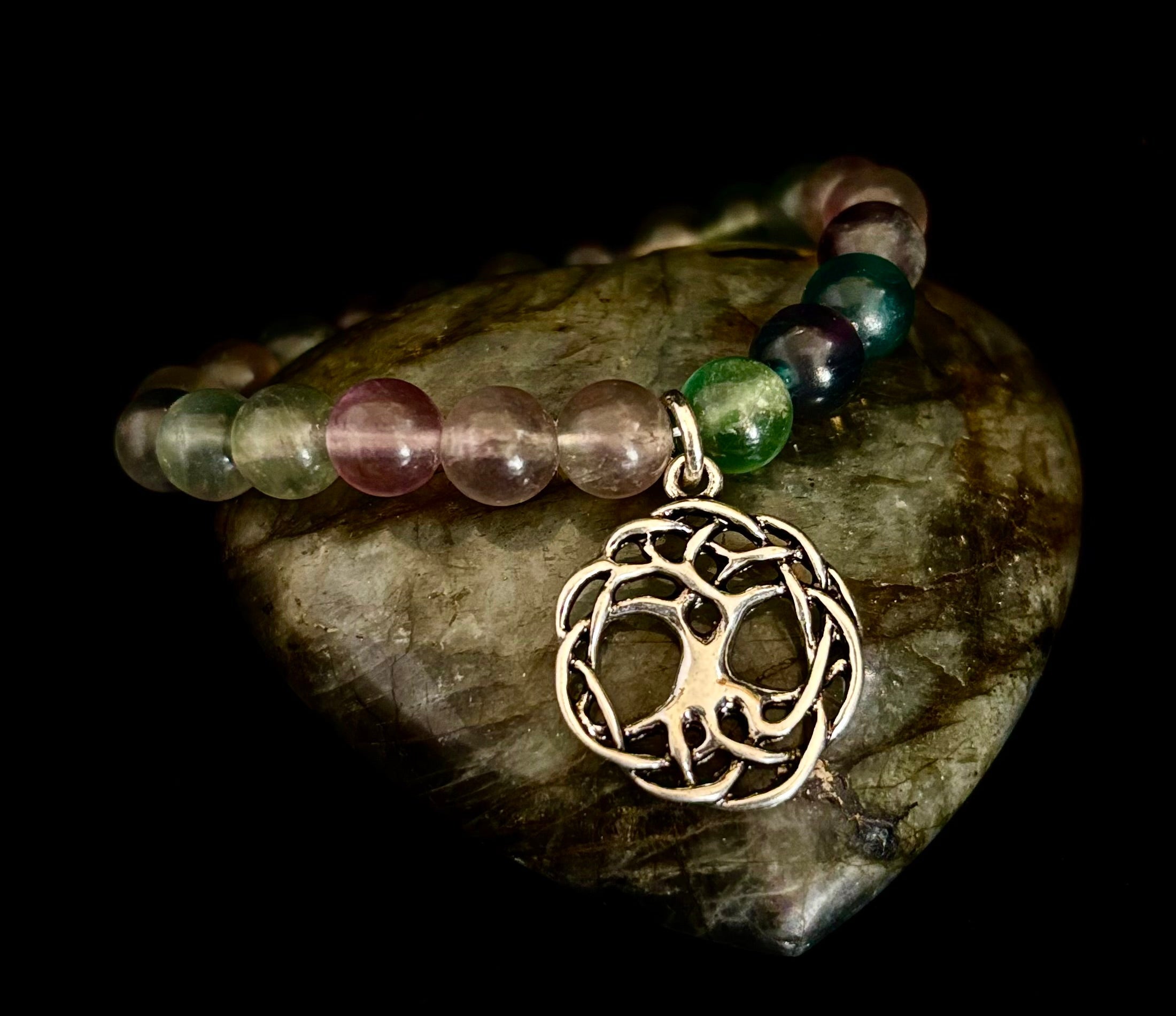 7 Wonders Natural Stone Charm Bracelet Collection | 8mm Healing Gemstone Beads with Silver Charms (Small–Medium Wrists) | | Wiccan Center