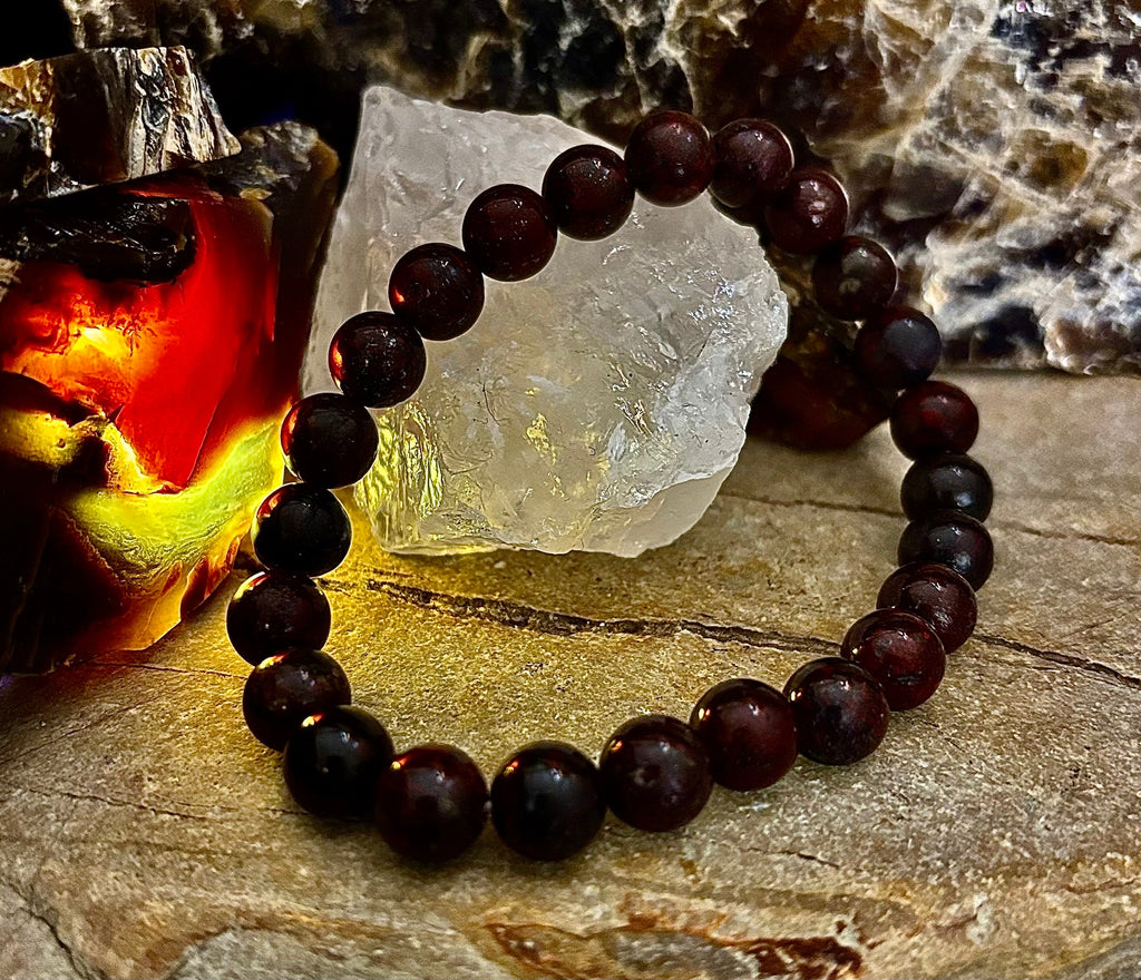 Bloodstone Strength Bracelet | 8mm Natural Energy Beads for Protection & Vitality (8” Large Fit) | | Wiccan Center