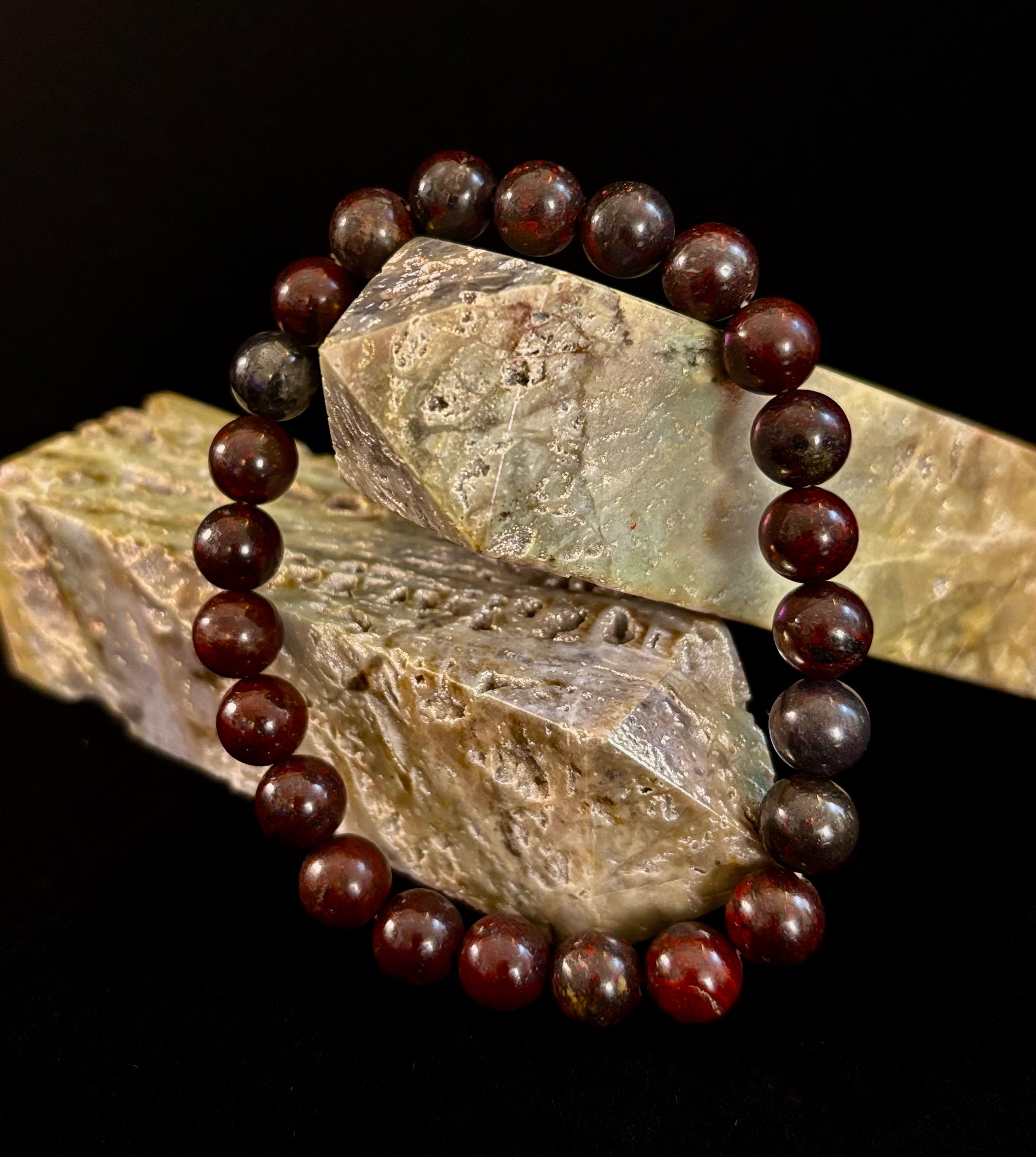 Bloodstone Strength Bracelet | 8mm Natural Energy Beads for Protection & Vitality (8” Large Fit) | | Wiccan Center
