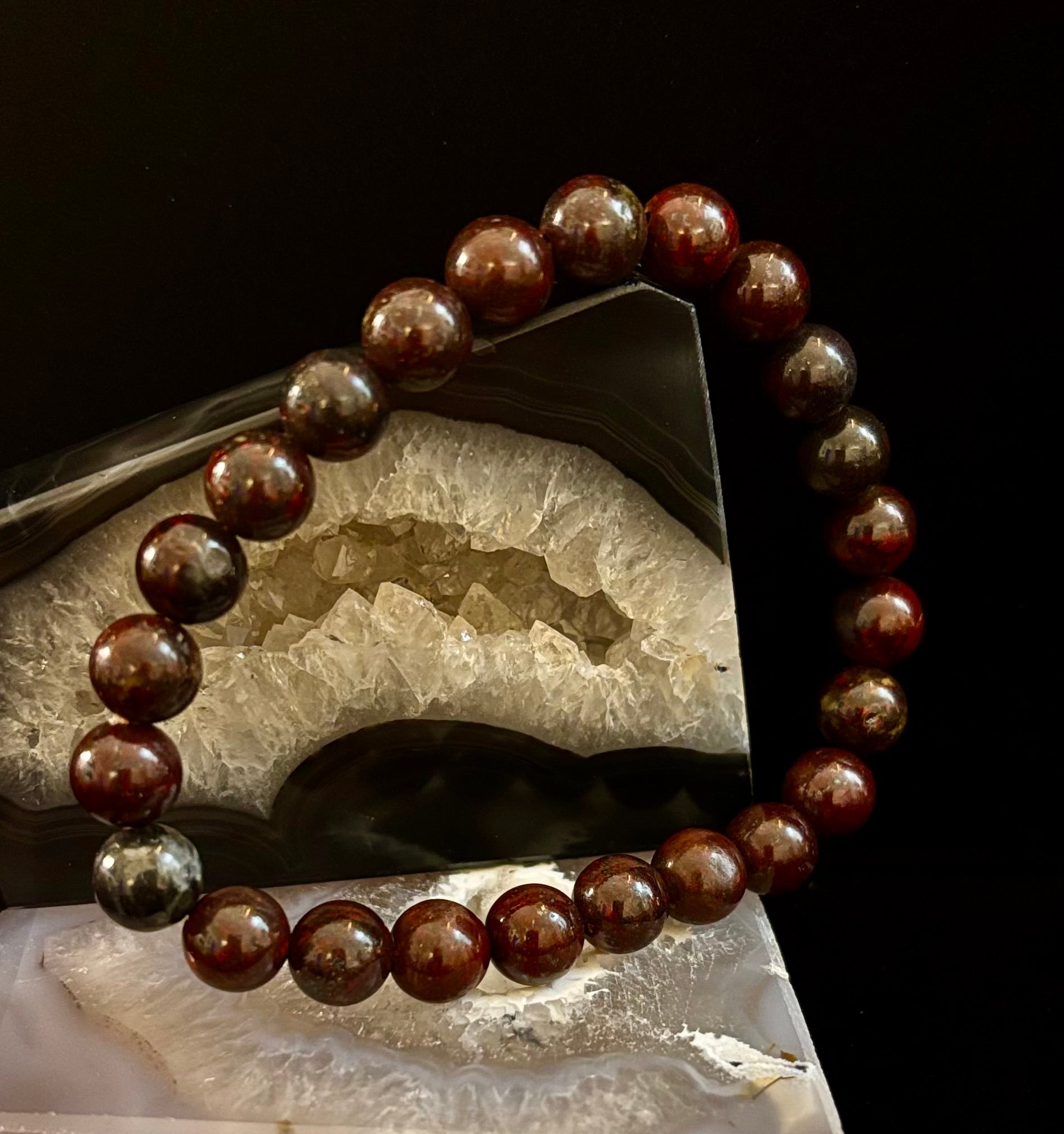 Bloodstone Strength Bracelet | 8mm Natural Energy Beads for Protection & Vitality (8” Large Fit) | | Wiccan Center