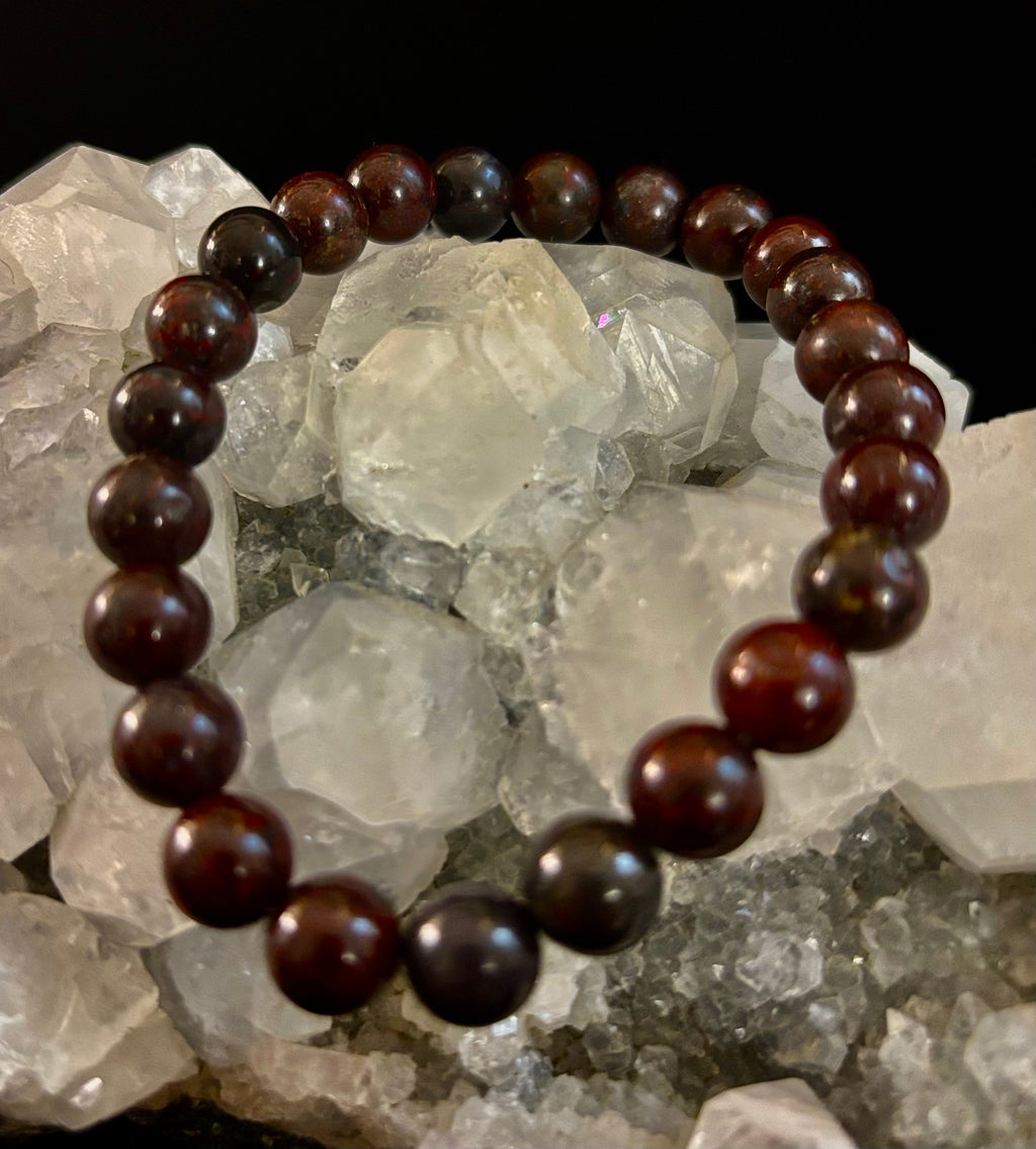Bloodstone Strength Bracelet | 8mm Natural Energy Beads for Protection & Vitality (8” Large Fit) | | Wiccan Center