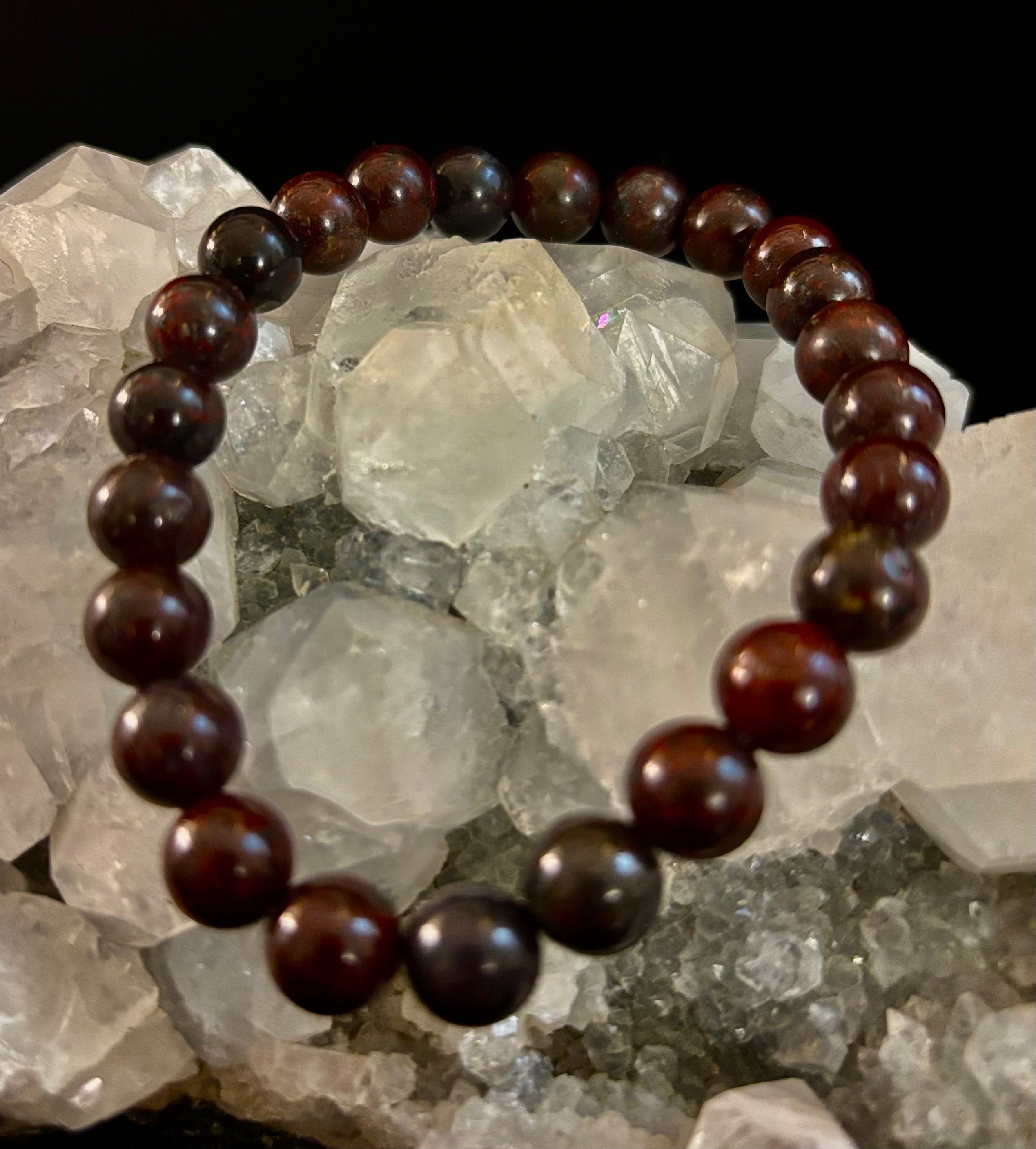 Bloodstone Strength Bracelet | 8mm Natural Energy Beads for Protection & Vitality (8” Large Fit) | | Wiccan Center