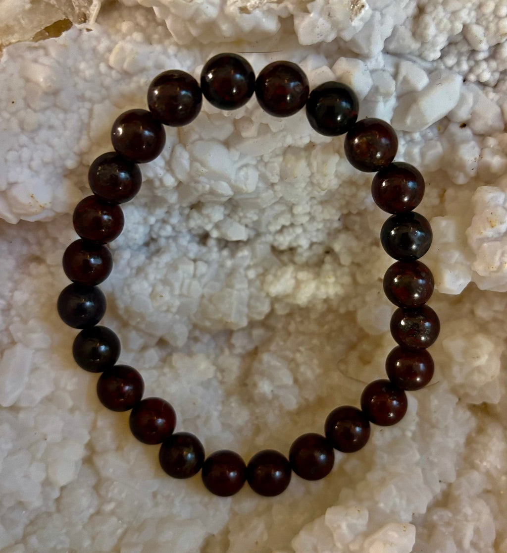 Bloodstone Strength Bracelet | 8mm Natural Energy Beads for Protection & Vitality (8” Large Fit) | | Wiccan Center