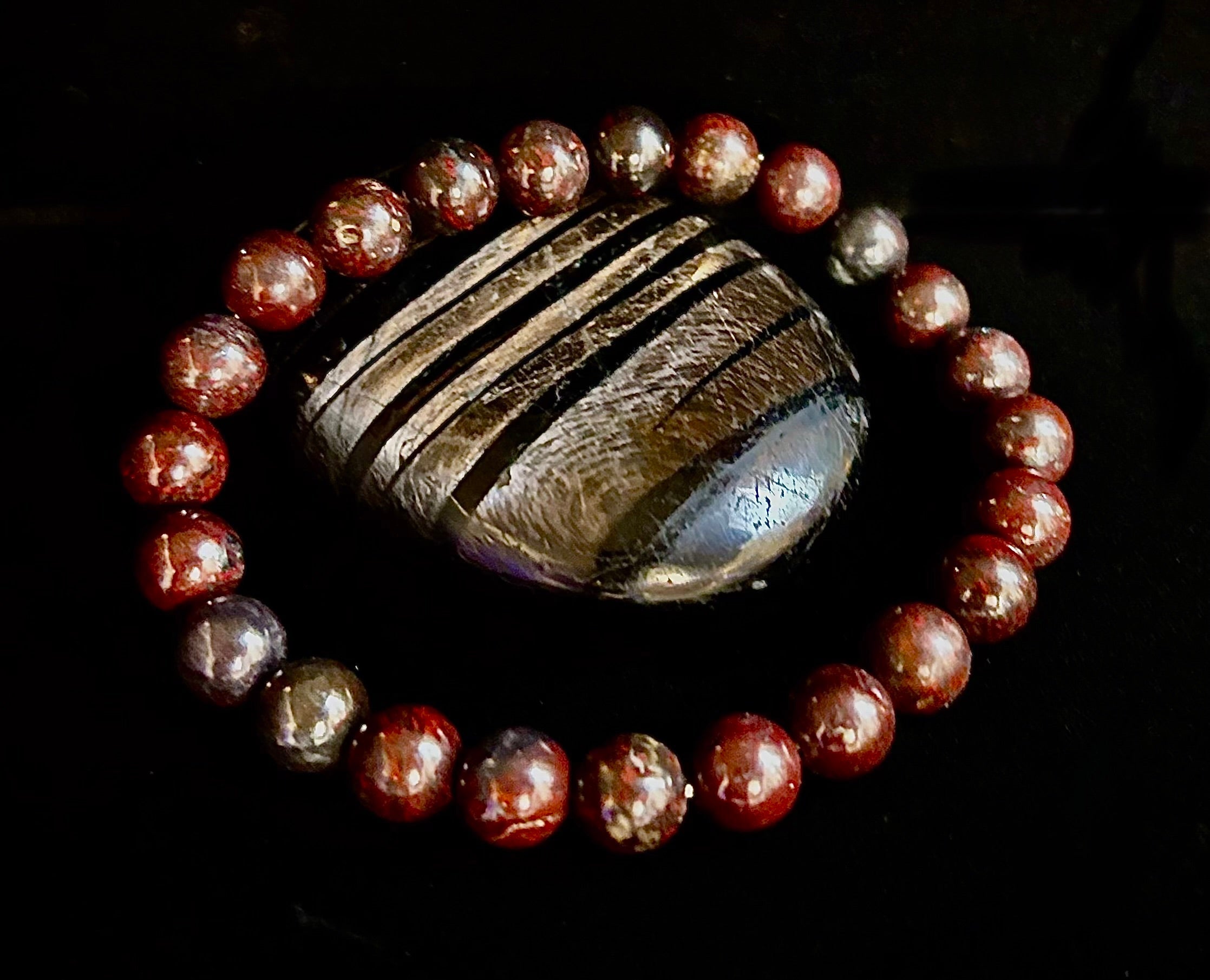 Bloodstone Strength Bracelet | 8mm Natural Energy Beads for Protection & Vitality (8” Large Fit) | | Wiccan Center