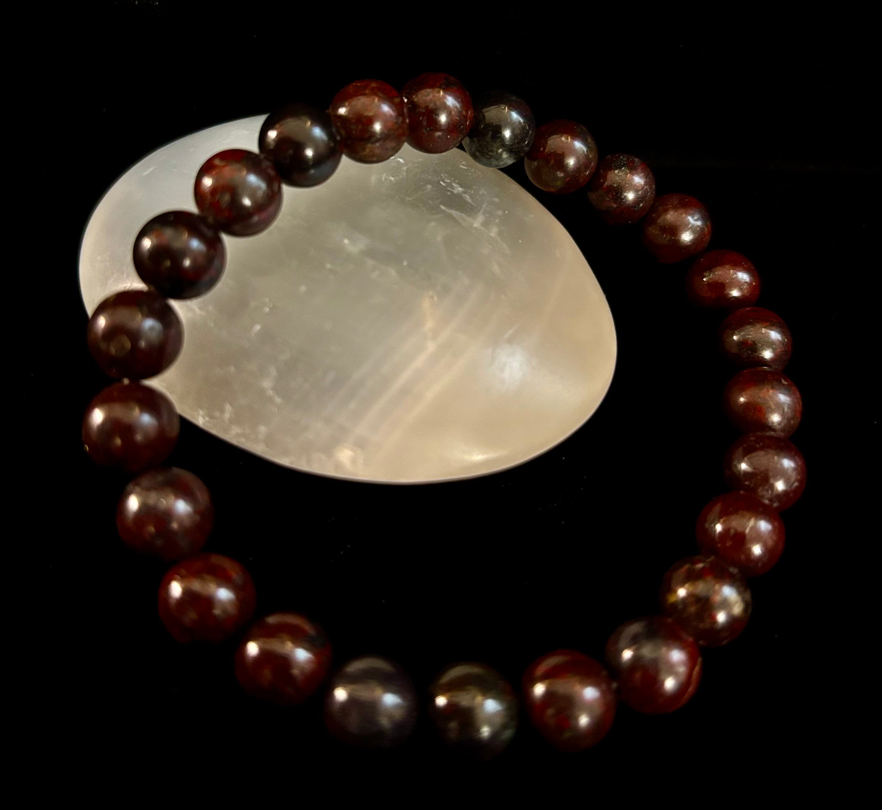 Bloodstone Strength Bracelet | 8mm Natural Energy Beads for Protection & Vitality (8” Large Fit) | | Wiccan Center