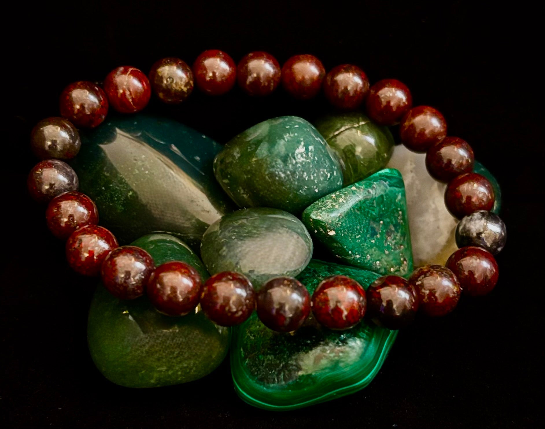 Bloodstone Strength Bracelet | 8mm Natural Energy Beads for Protection & Vitality (8” Large Fit) | | Wiccan Center