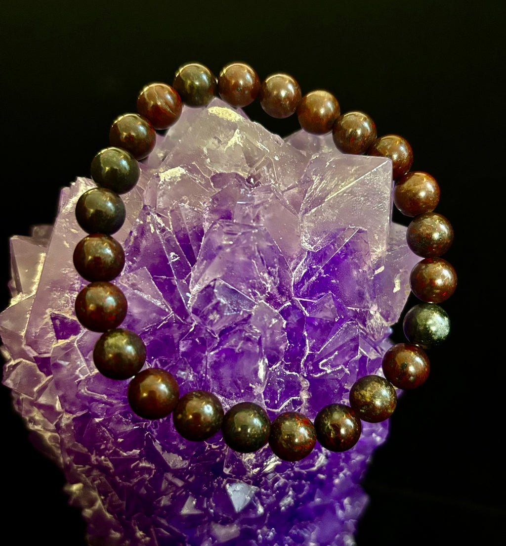 Bloodstone Strength Bracelet | 8mm Natural Energy Beads for Protection & Vitality (8” Large Fit) | | Wiccan Center