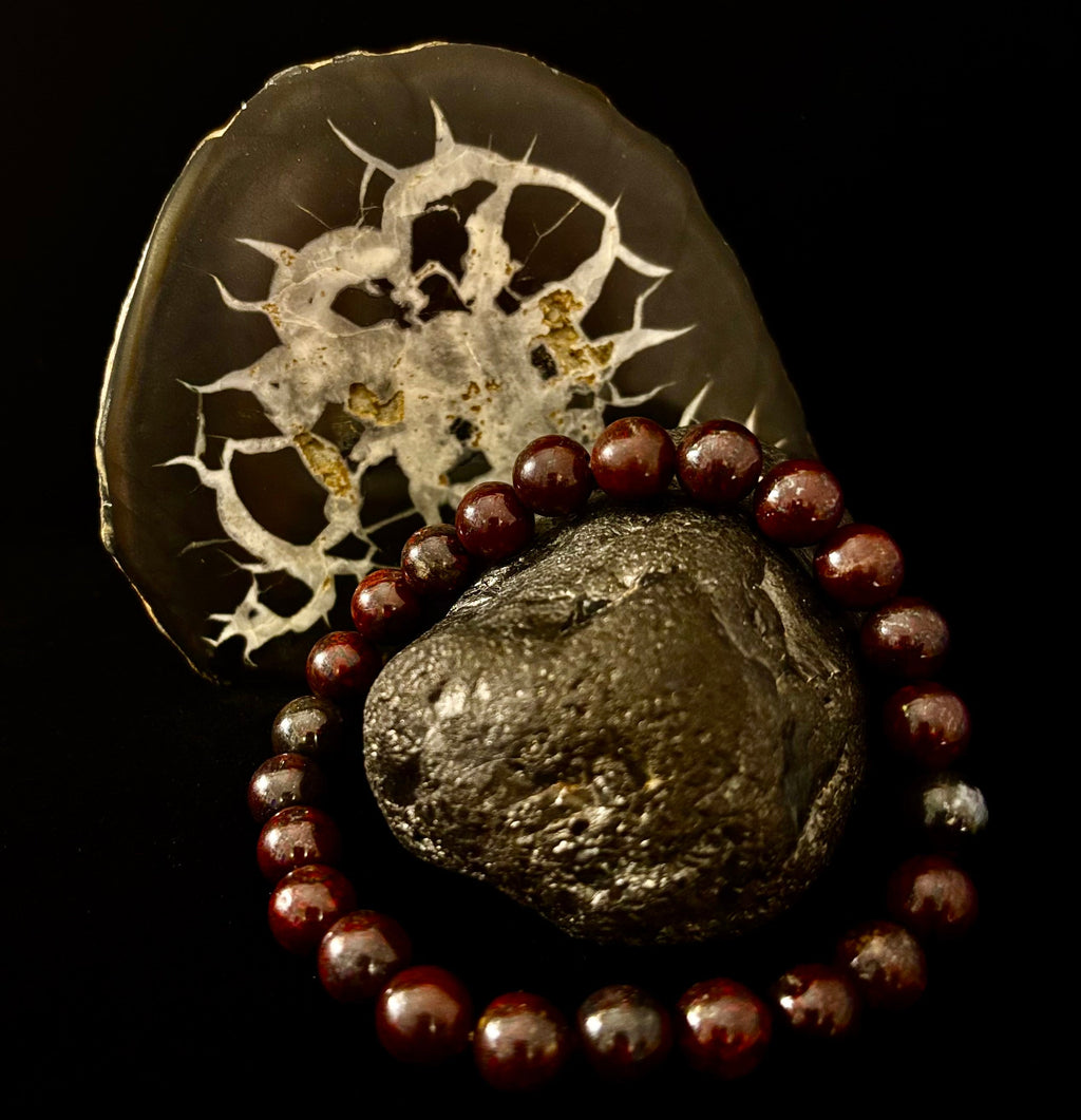 Bloodstone Strength Bracelet | 8mm Natural Energy Beads for Protection & Vitality (8” Large Fit) | | Wiccan Center