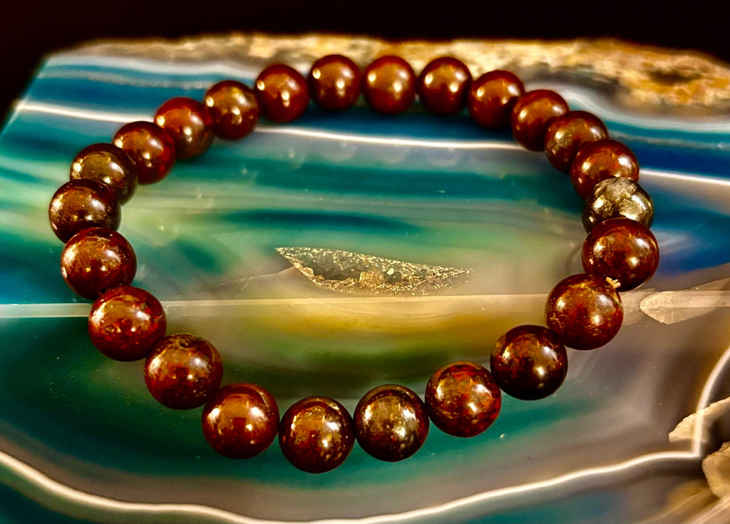 Bloodstone Strength Bracelet | 8mm Natural Energy Beads for Protection & Vitality (8” Large Fit) | | Wiccan Center