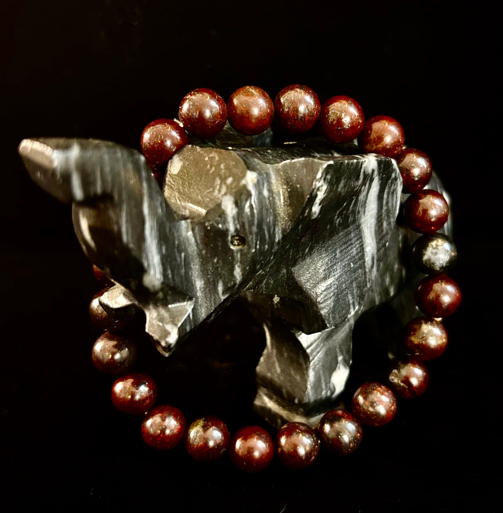 Bloodstone Strength Bracelet | 8mm Natural Energy Beads for Protection & Vitality (8” Large Fit) | | Wiccan Center