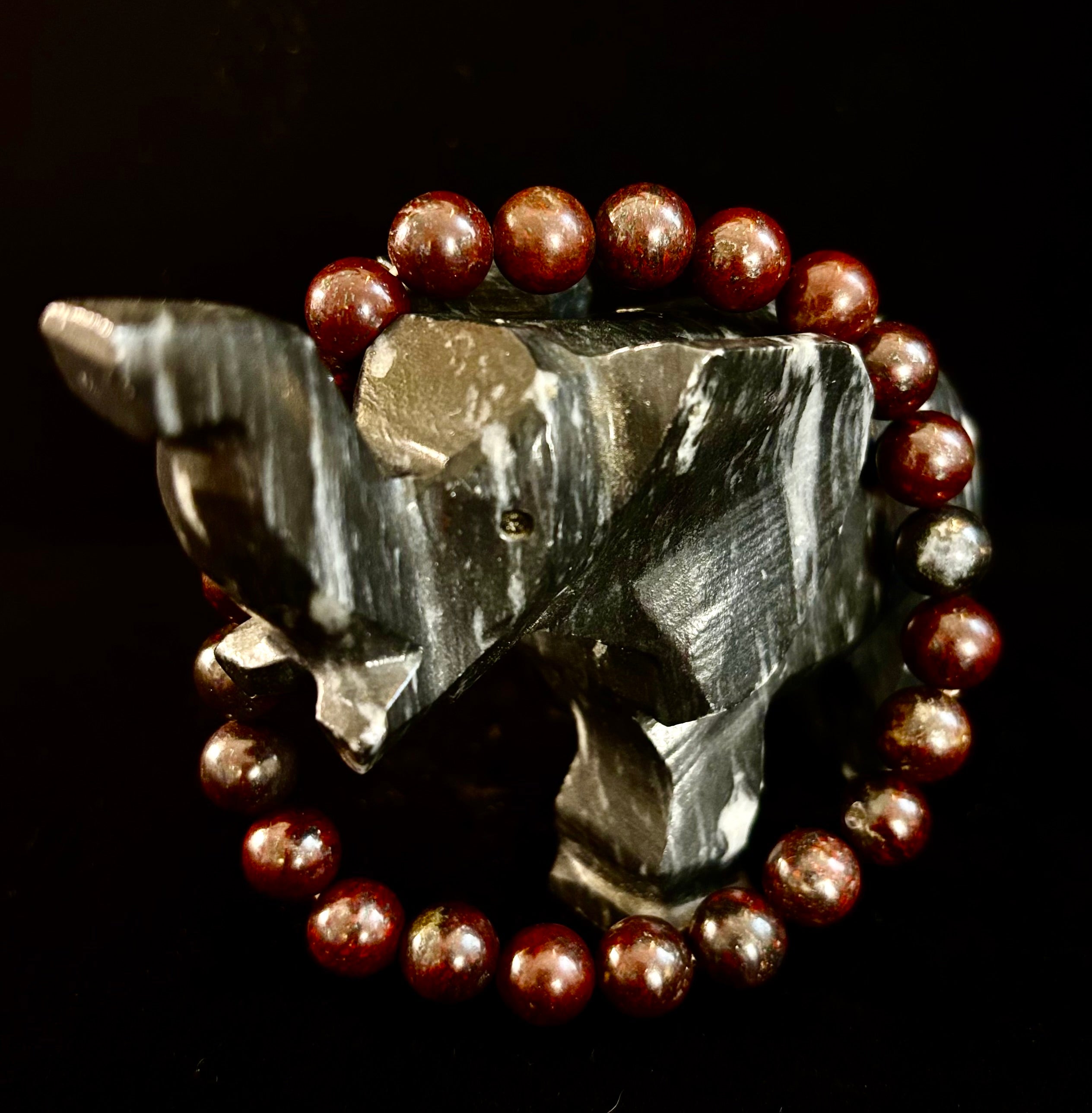 Bloodstone Strength Bracelet | 8mm Natural Energy Beads for Protection & Vitality (8” Large Fit) | | Wiccan Center