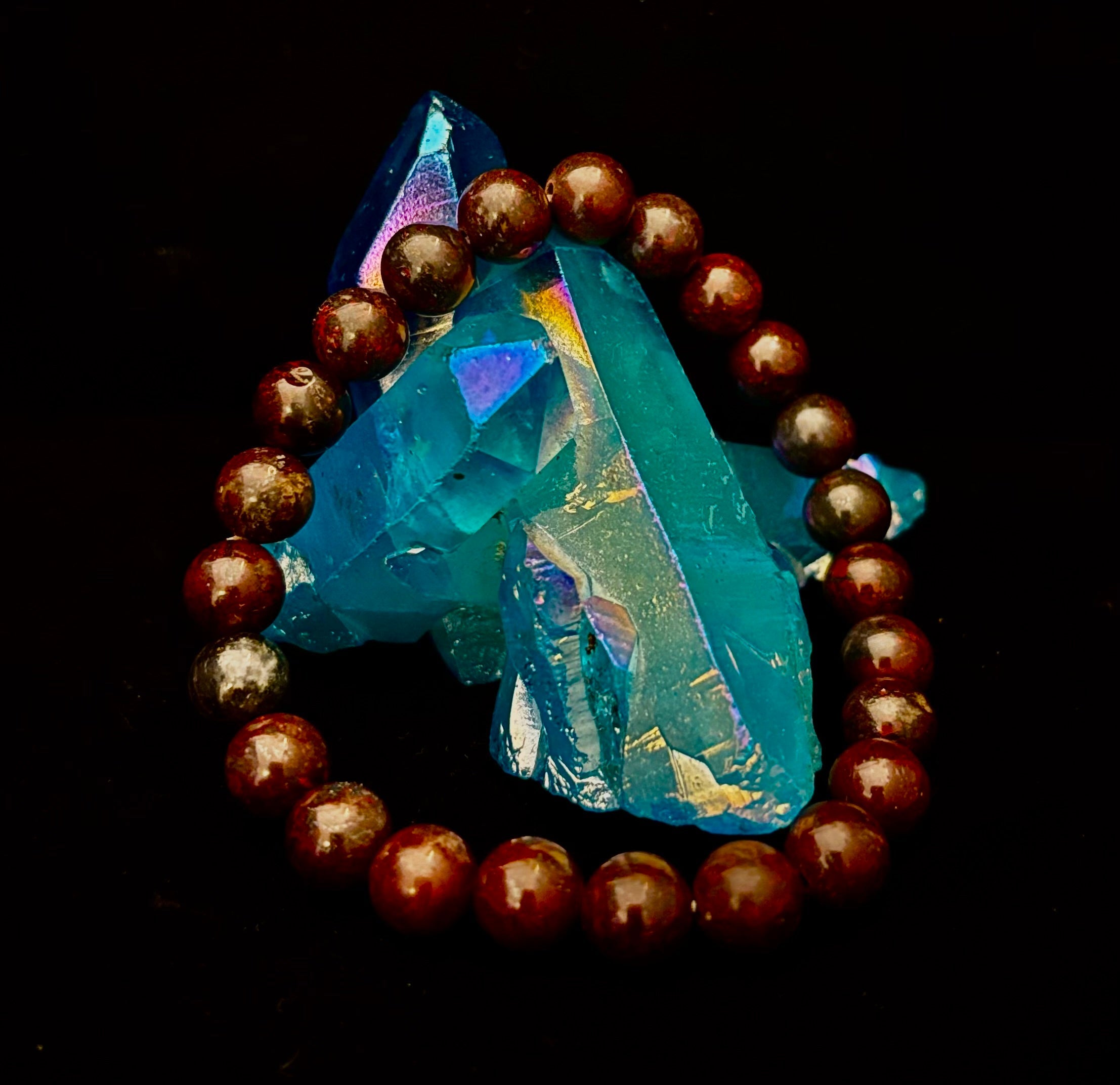 Bloodstone Strength Bracelet | 8mm Natural Energy Beads for Protection & Vitality (8” Large Fit) | | Wiccan Center
