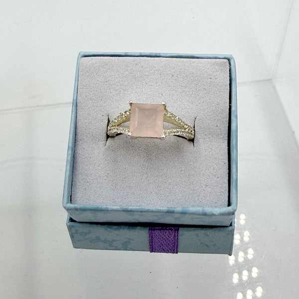 Sterling Silver Split Banded Square Rose Quartz - Size 6 - Loving, Soothing & Heart Opening | Rings | Wiccan Center