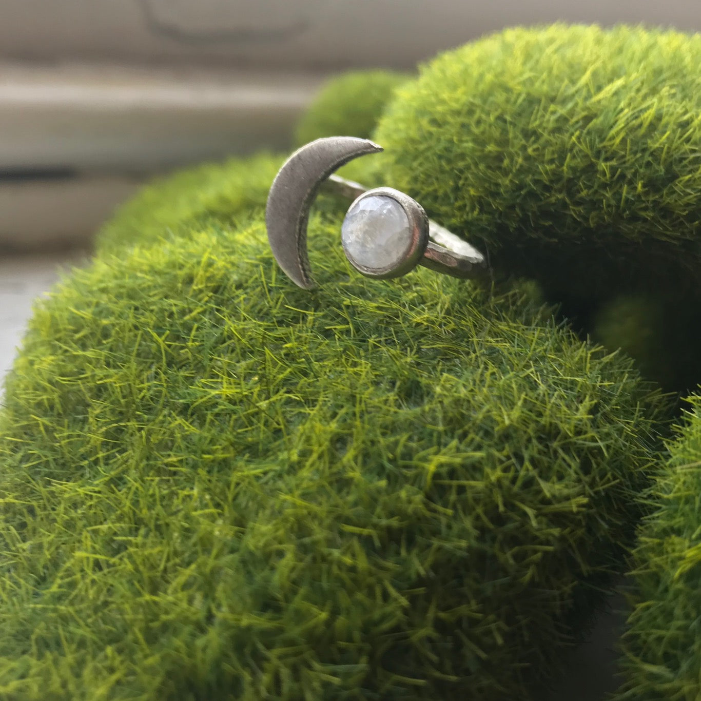 Moon Goddess Ring - Crescent Moon with Rainbow Moonstone | Ring | Wiccan Center