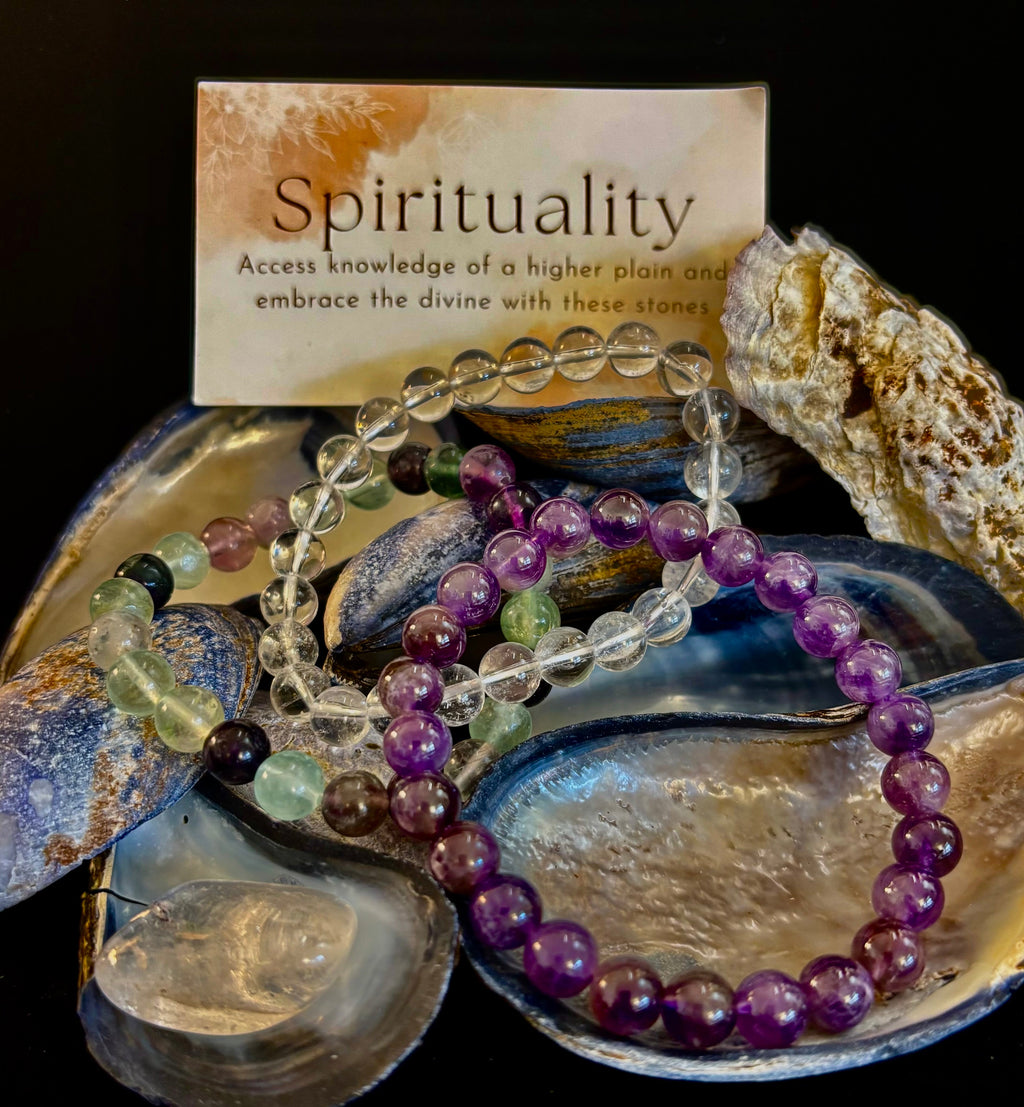 Intentions Bracelet Set – Spirituality (Clear Quartz, Amethyst & Fluorite) | | Wiccan Center