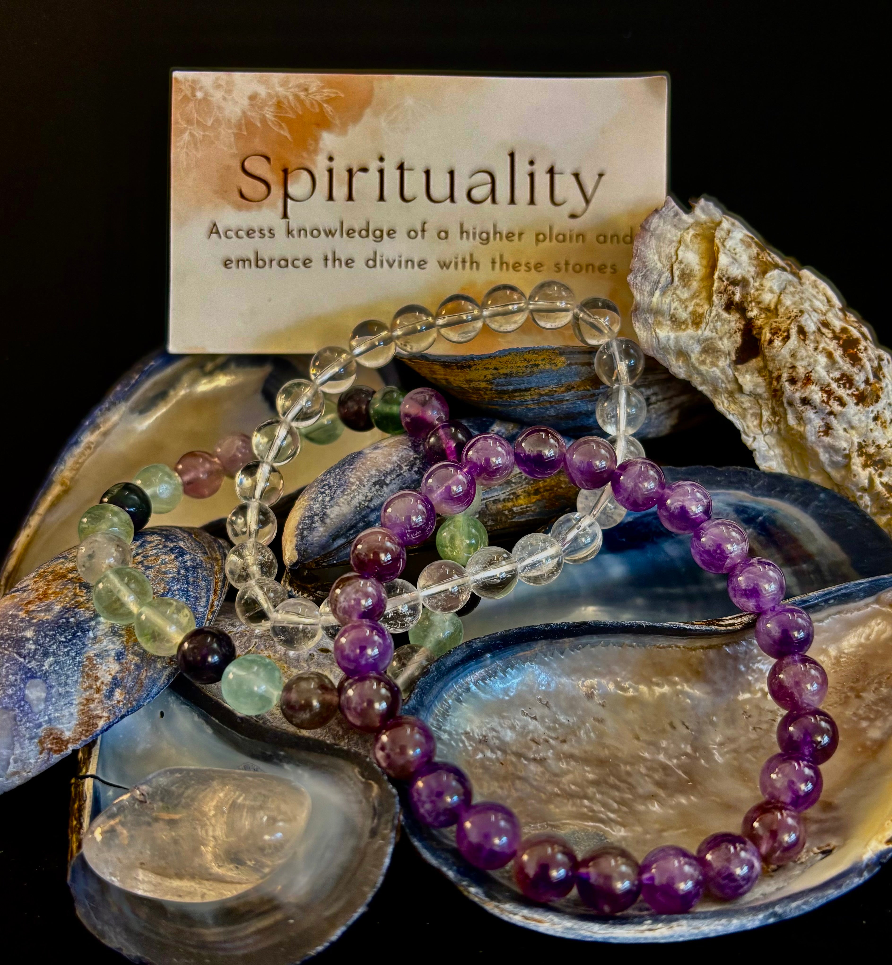 Intentions Bracelet Set – Spirituality (Clear Quartz, Amethyst & Fluorite) | | Wiccan Center