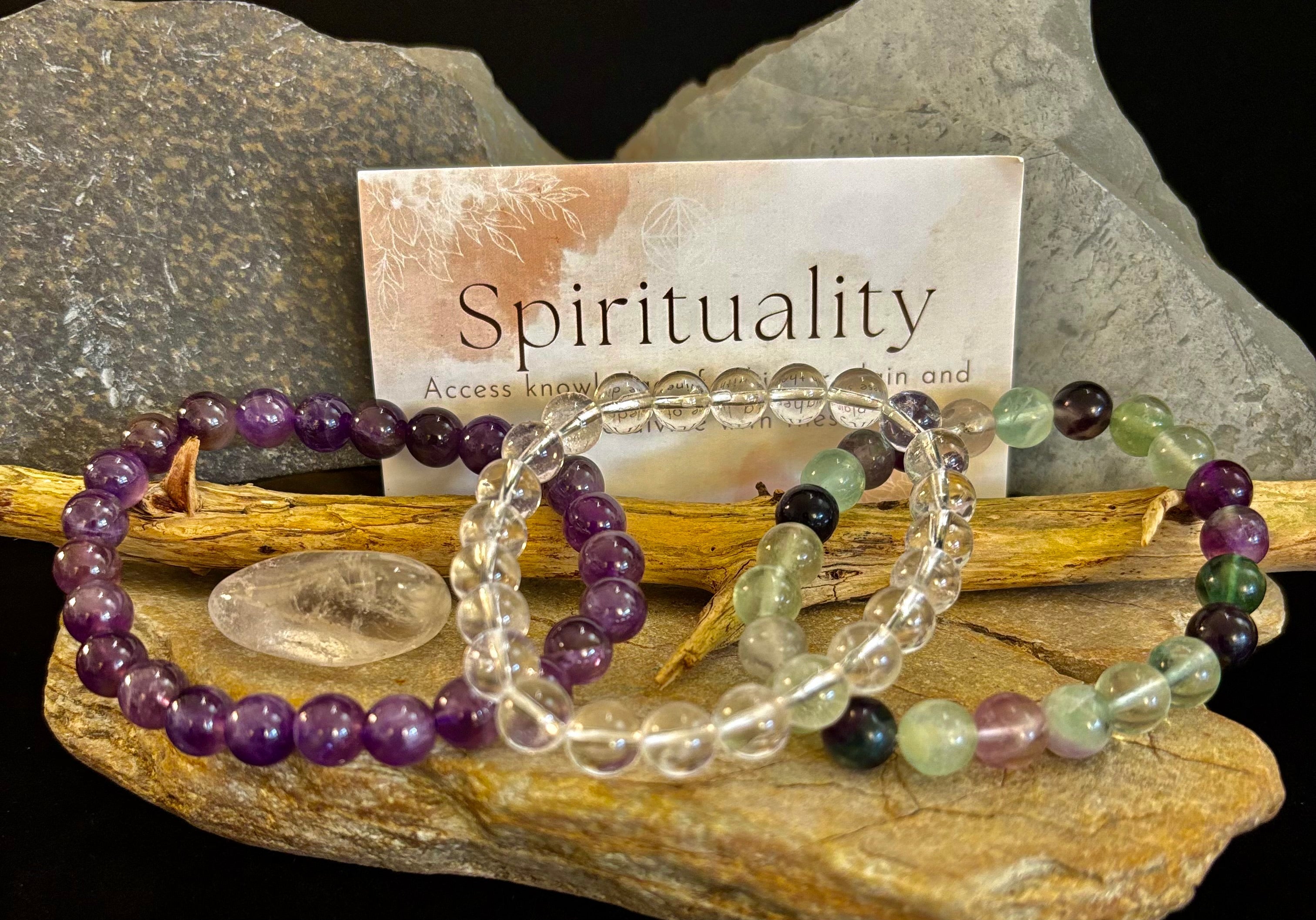Intentions Bracelet Set – Spirituality (Clear Quartz, Amethyst & Fluorite) | | Wiccan Center
