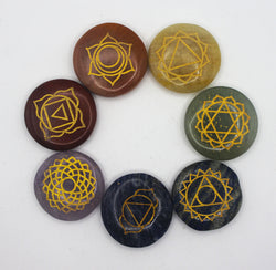 Seven Stone Chakra Set – Engraved Gold Symbols for Balance & Alignment | | Wiccan Center