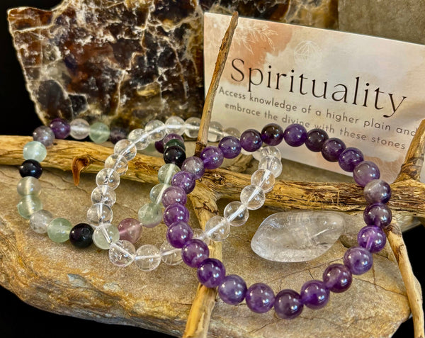 Intentions Bracelet Set – Spirituality (Clear Quartz, Amethyst & Fluorite) | | Wiccan Center