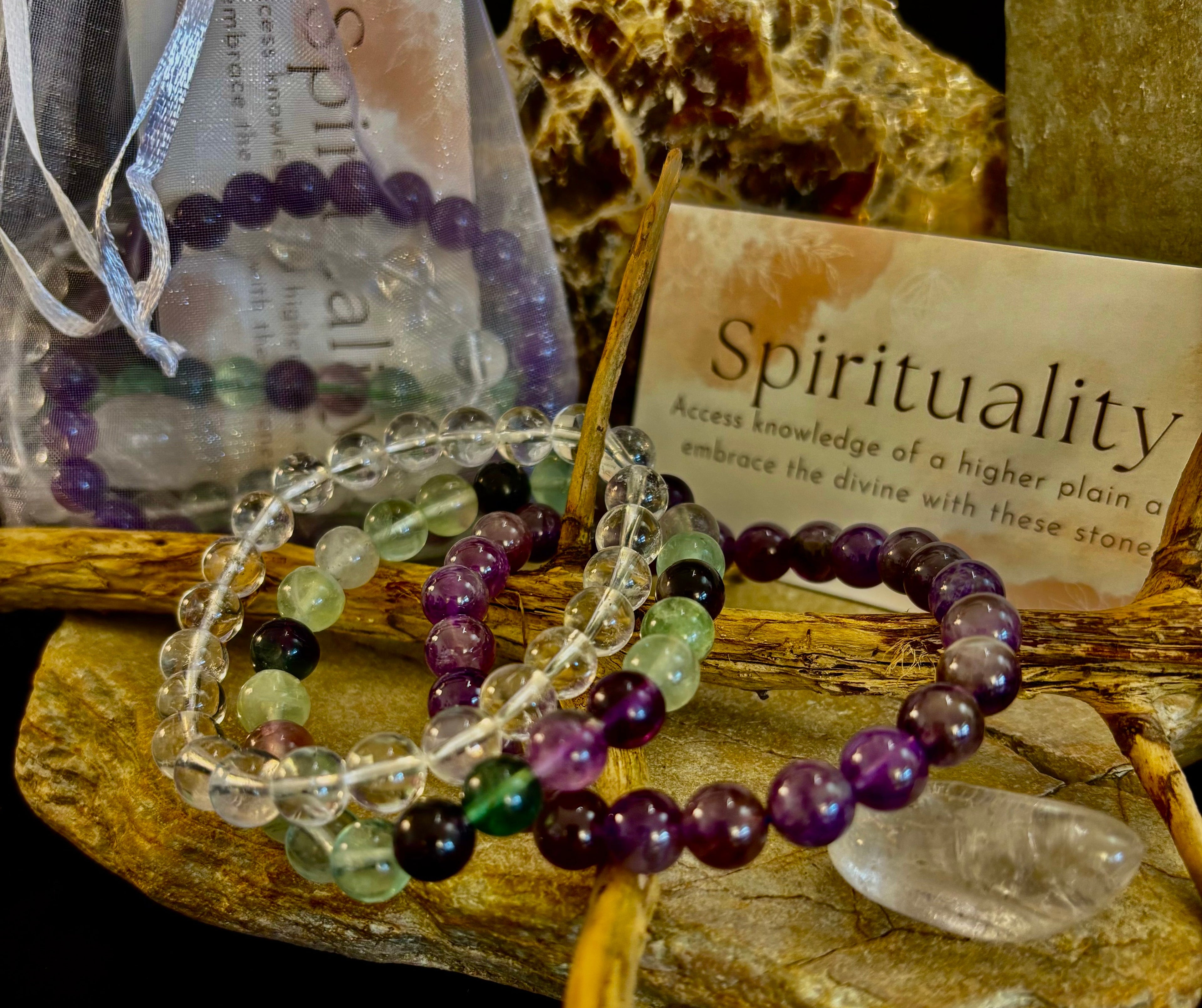 Intentions Bracelet Set – Spirituality (Clear Quartz, Amethyst & Fluorite) | | Wiccan Center