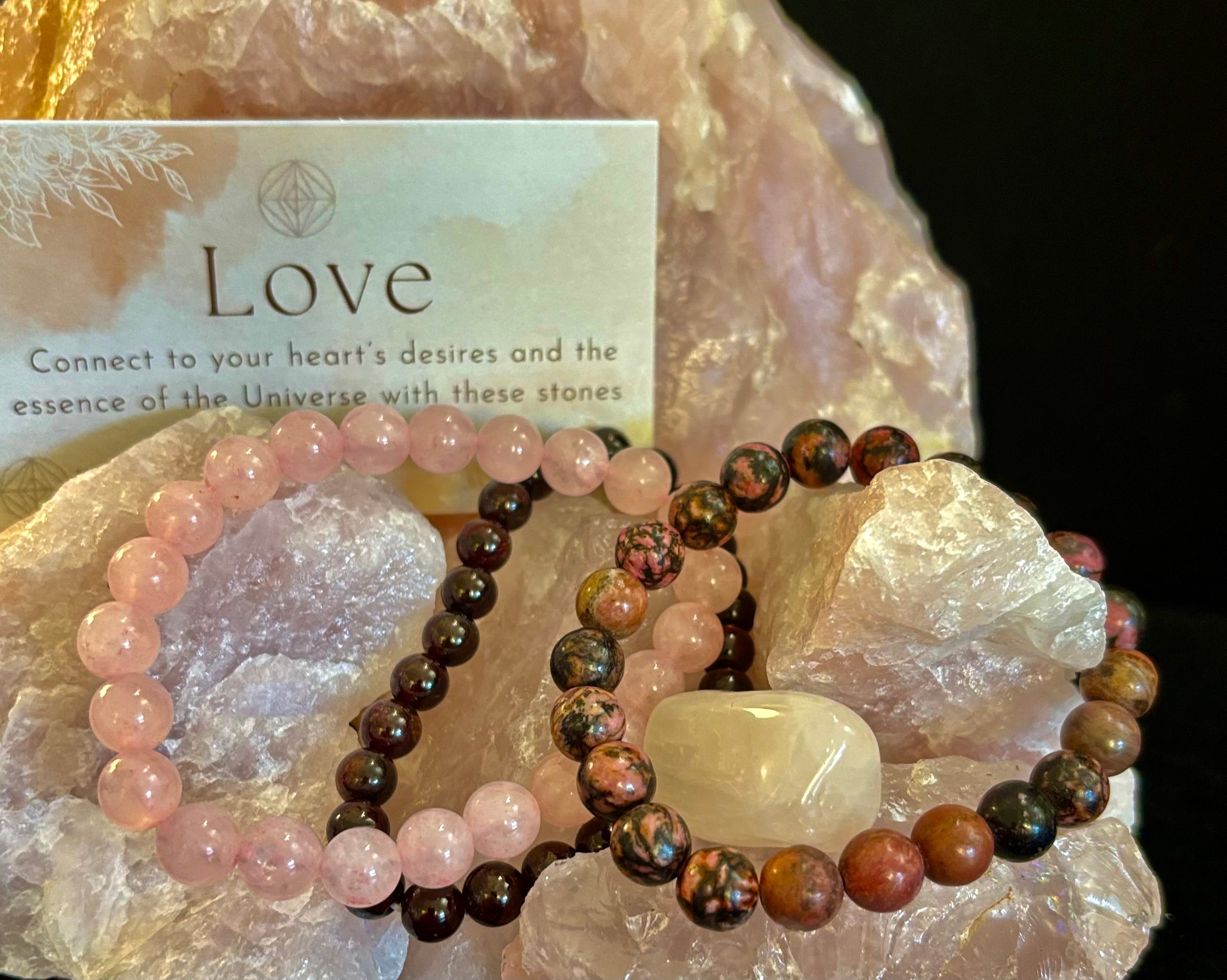 Intentions Bracelet Set – Love (Rose Quartz, Rhodonite & Garnet) | | Wiccan Center